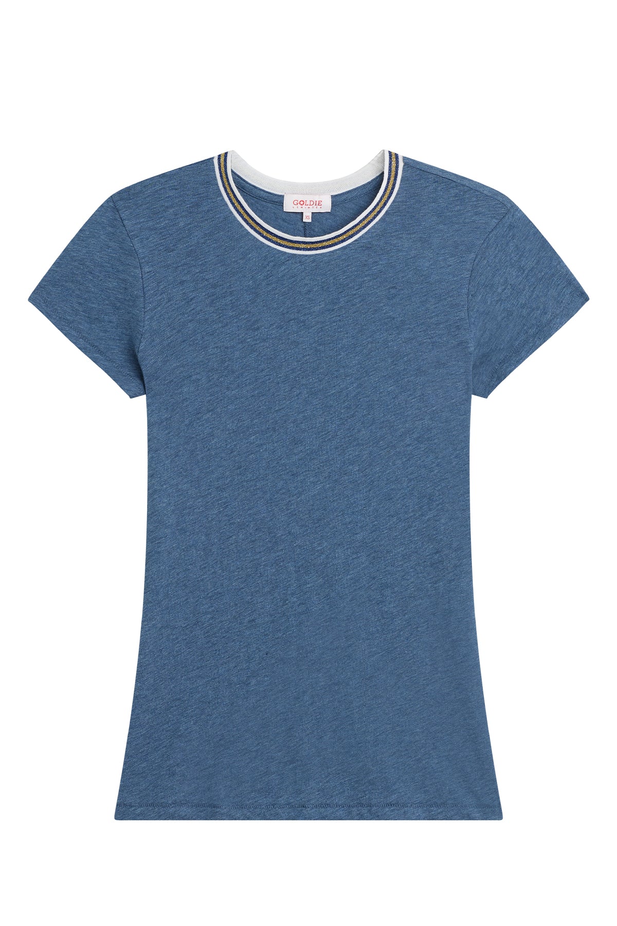 Metallic Tipped Ringer Tee - Goldie LeWinter #color_denim heather - limited edition