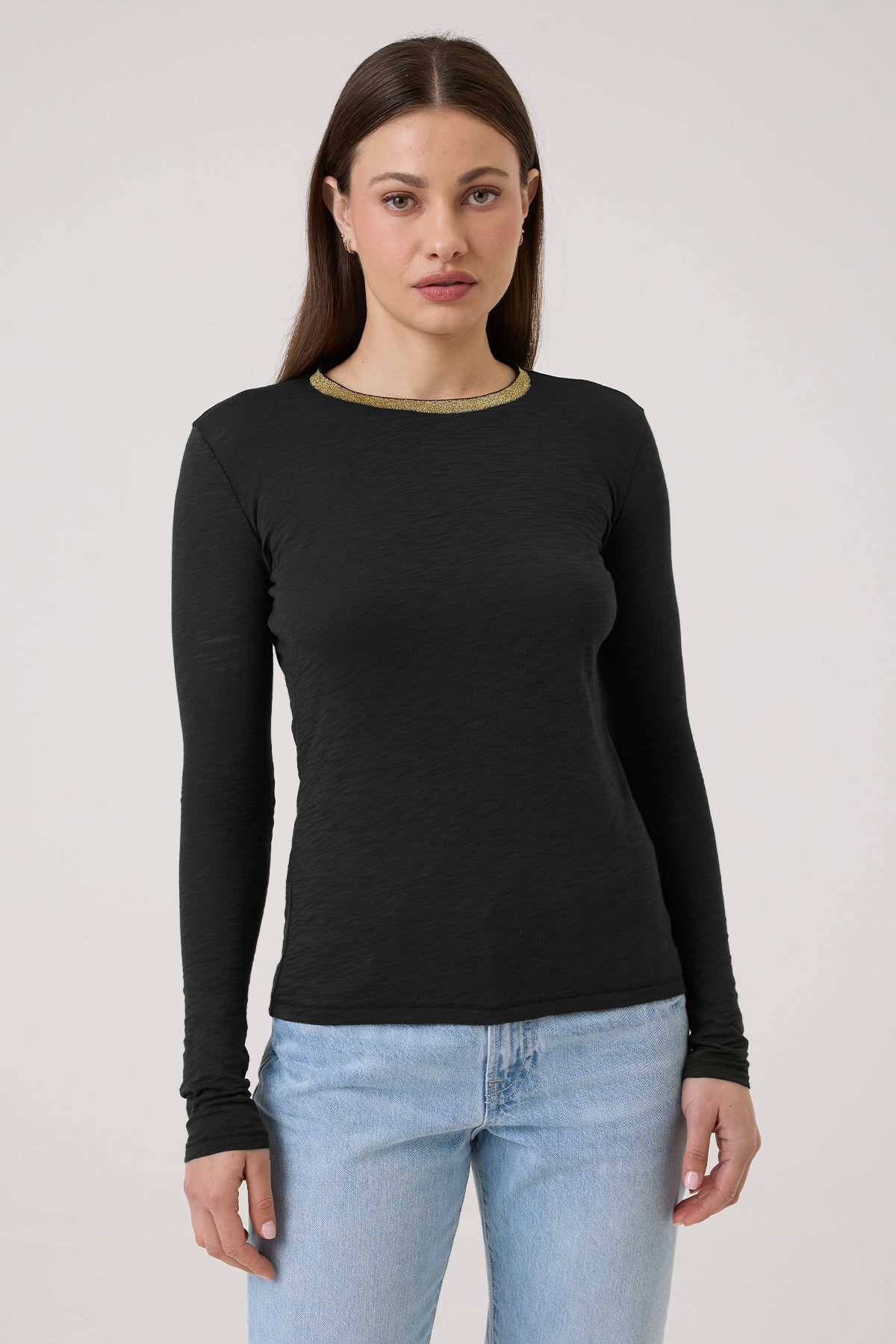 Pavé Shimmer Ringer Top - Goldie LeWinter #color_black