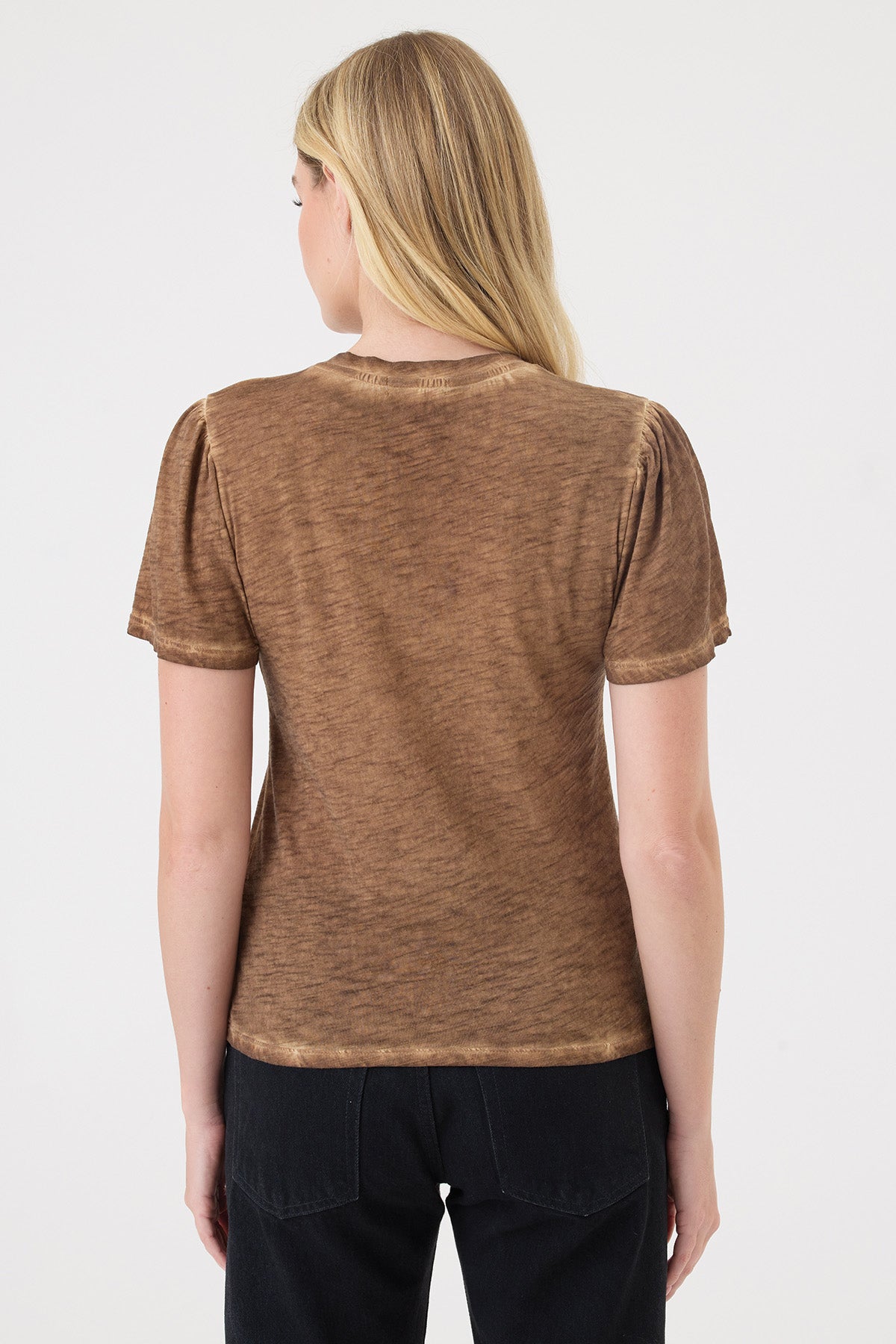Vintage Wash Flutter Sleeve V Neck Tee - Goldie LeWinter #color_bronze