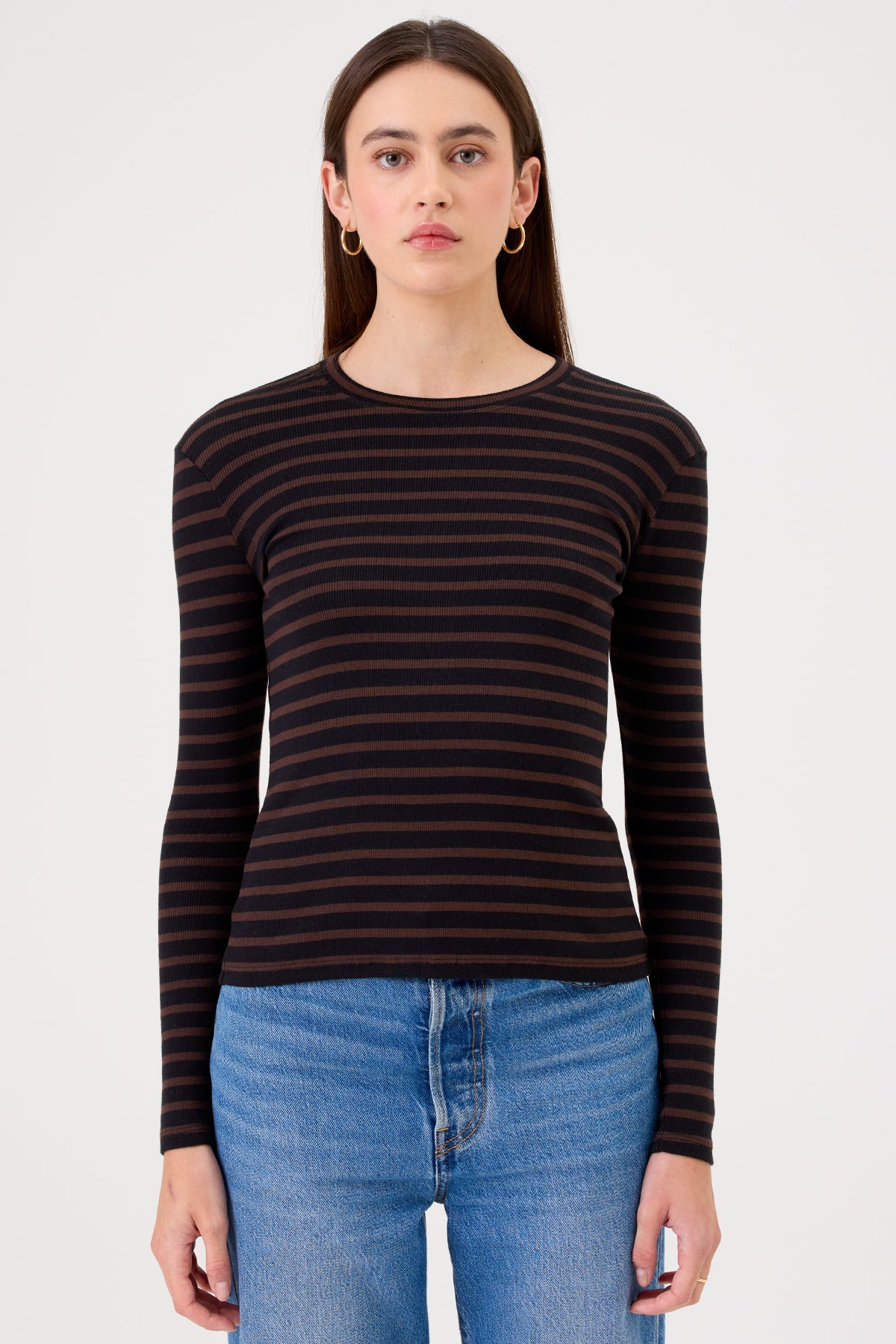 Shadow Stripe Top - Goldie LeWinter #color_black / coffee