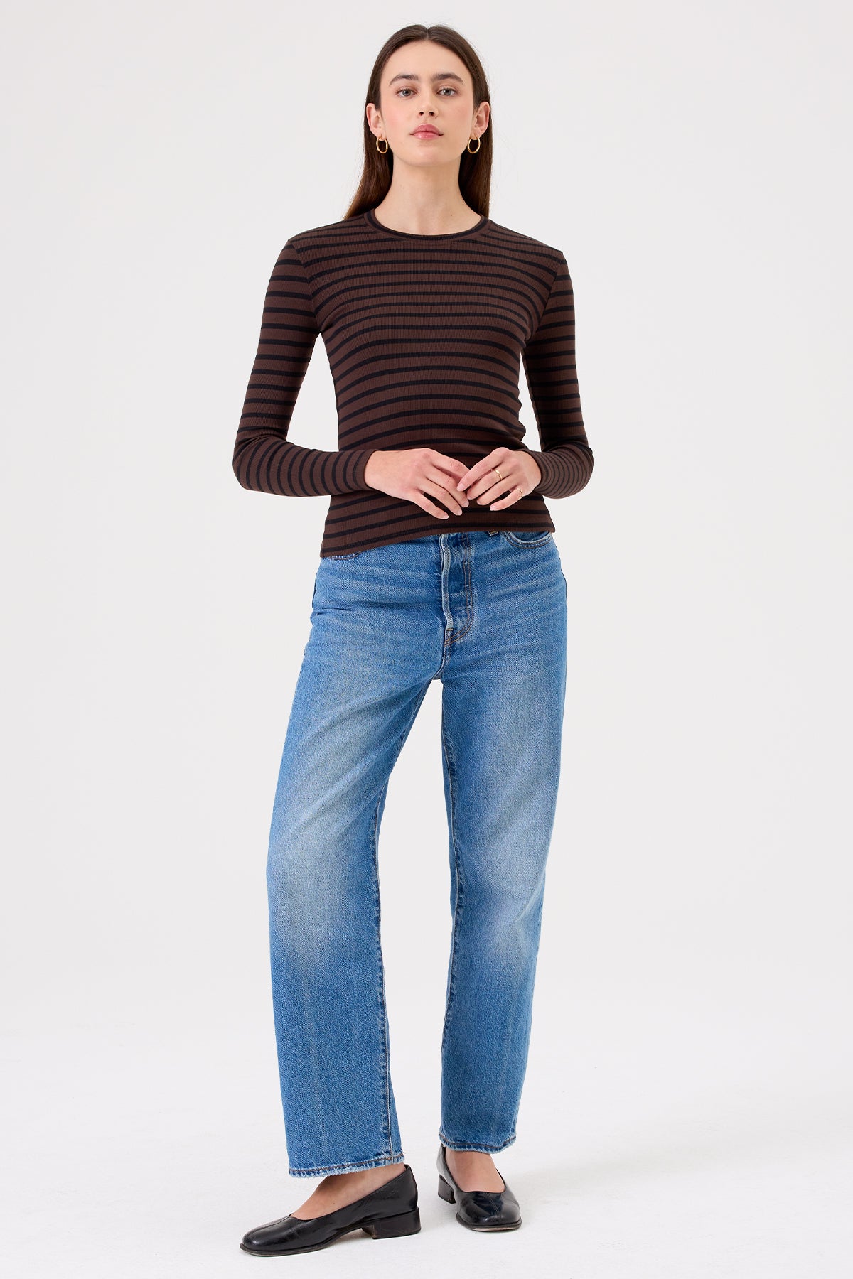 Shadow Stripe Top - Goldie LeWinter #color_coffee / black