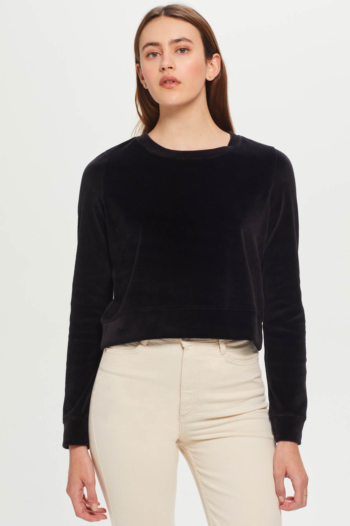 Velour Crush Crop Sweatshirt - Goldie LeWinter #color_black