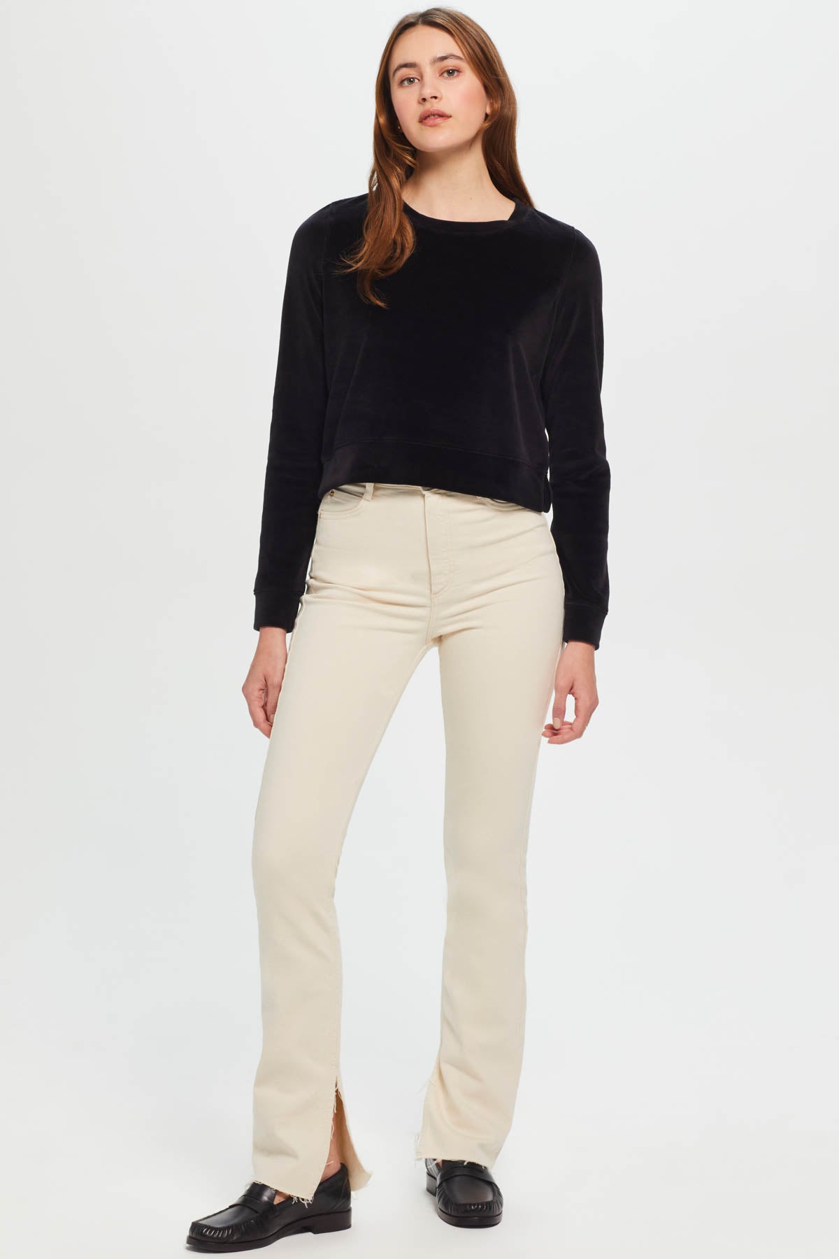 Velour Crush Crop Sweatshirt - Goldie LeWinter #color_black