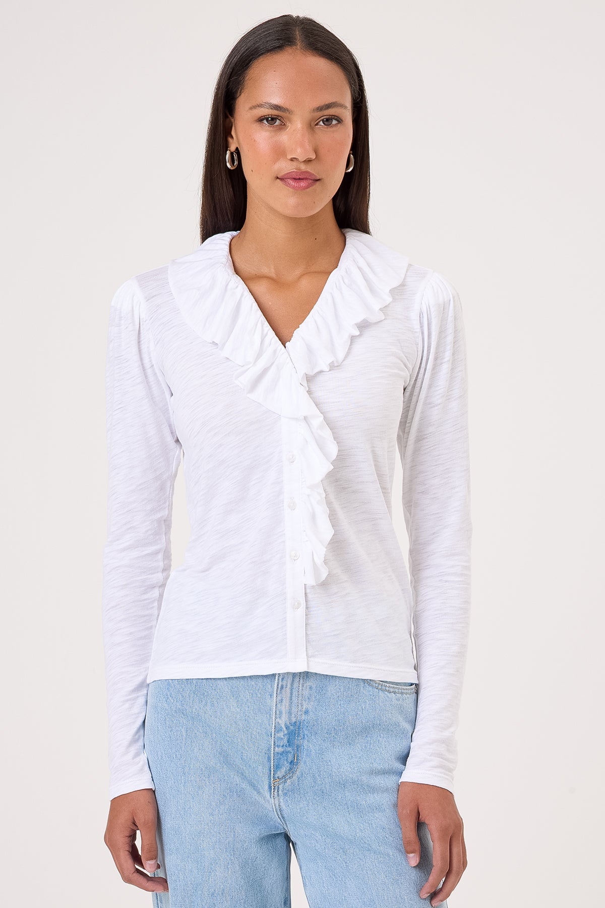 Signature Slub Flutter Sleeve V Neck Tee