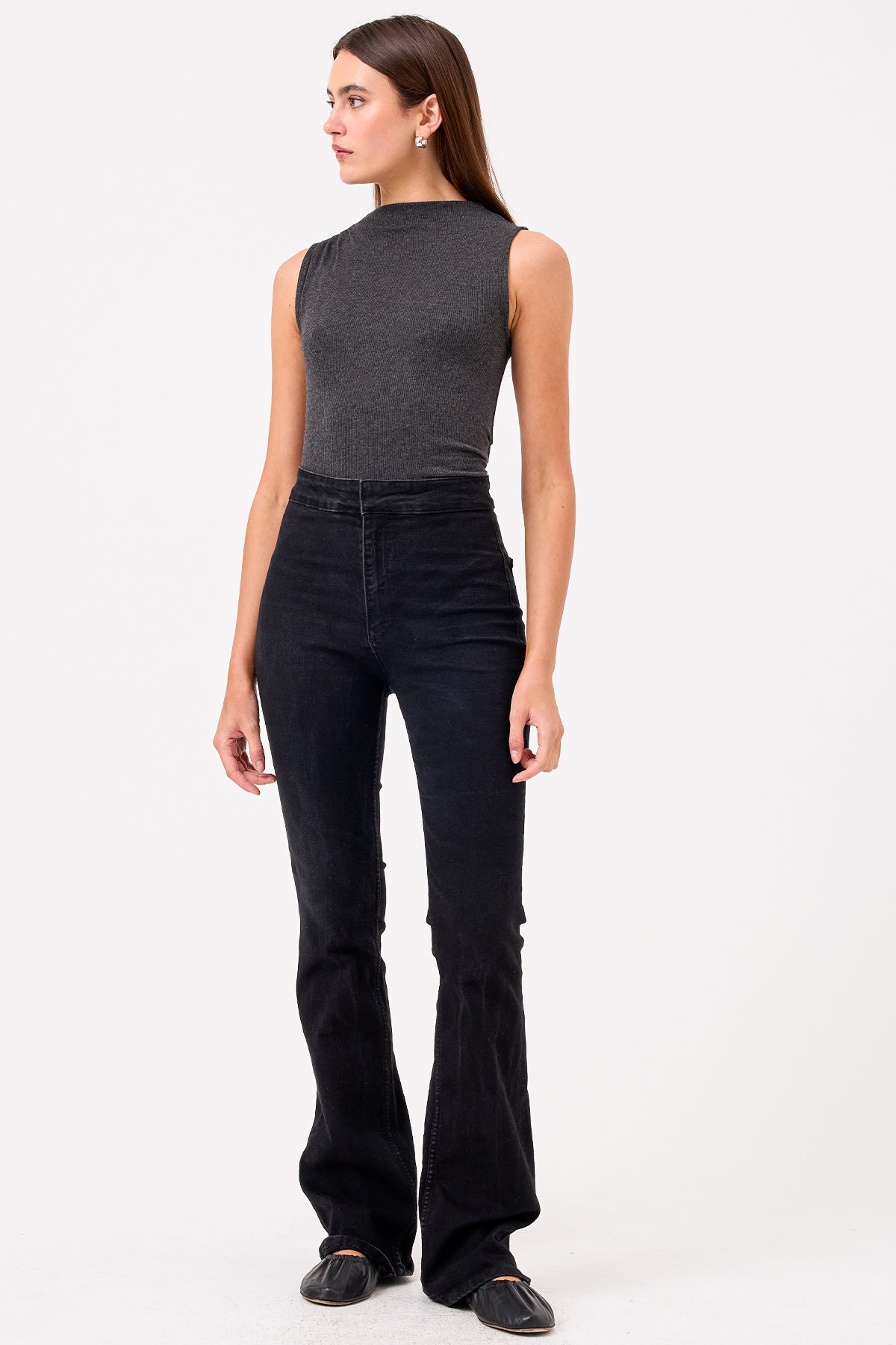 Athena Ribbed Draped Shell - Goldie LeWinter #color_charcoal heather