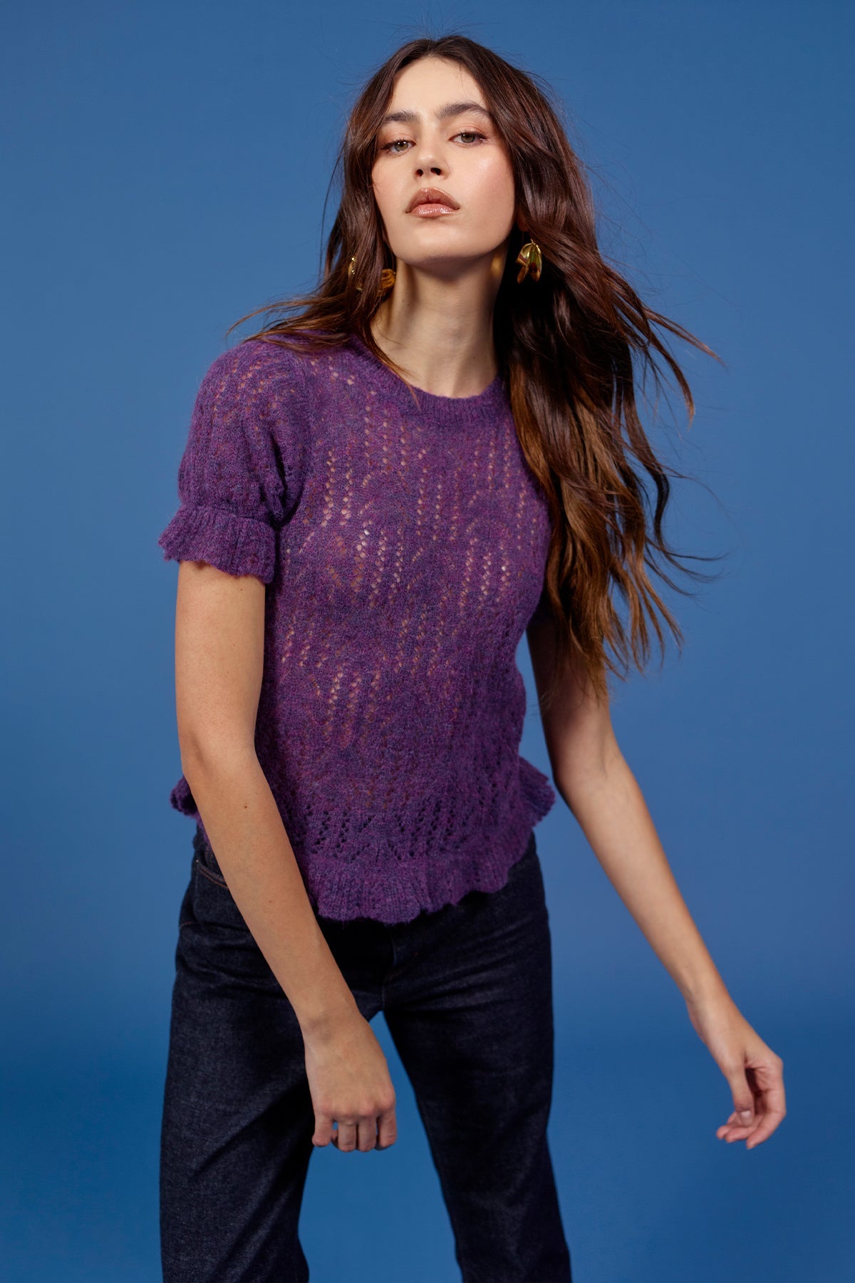 Aurora Puff Sleeve Sweater - Goldie LeWinter #color_violet multi