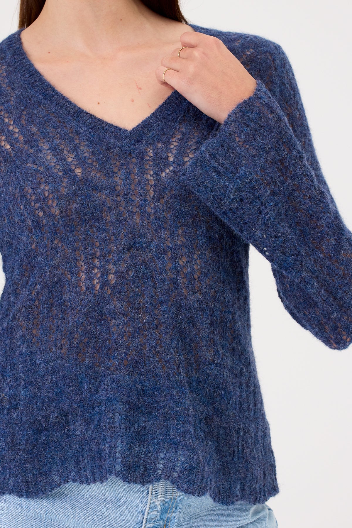 Aurora V Neck Sweater - Goldie LeWinter #color_denim multi