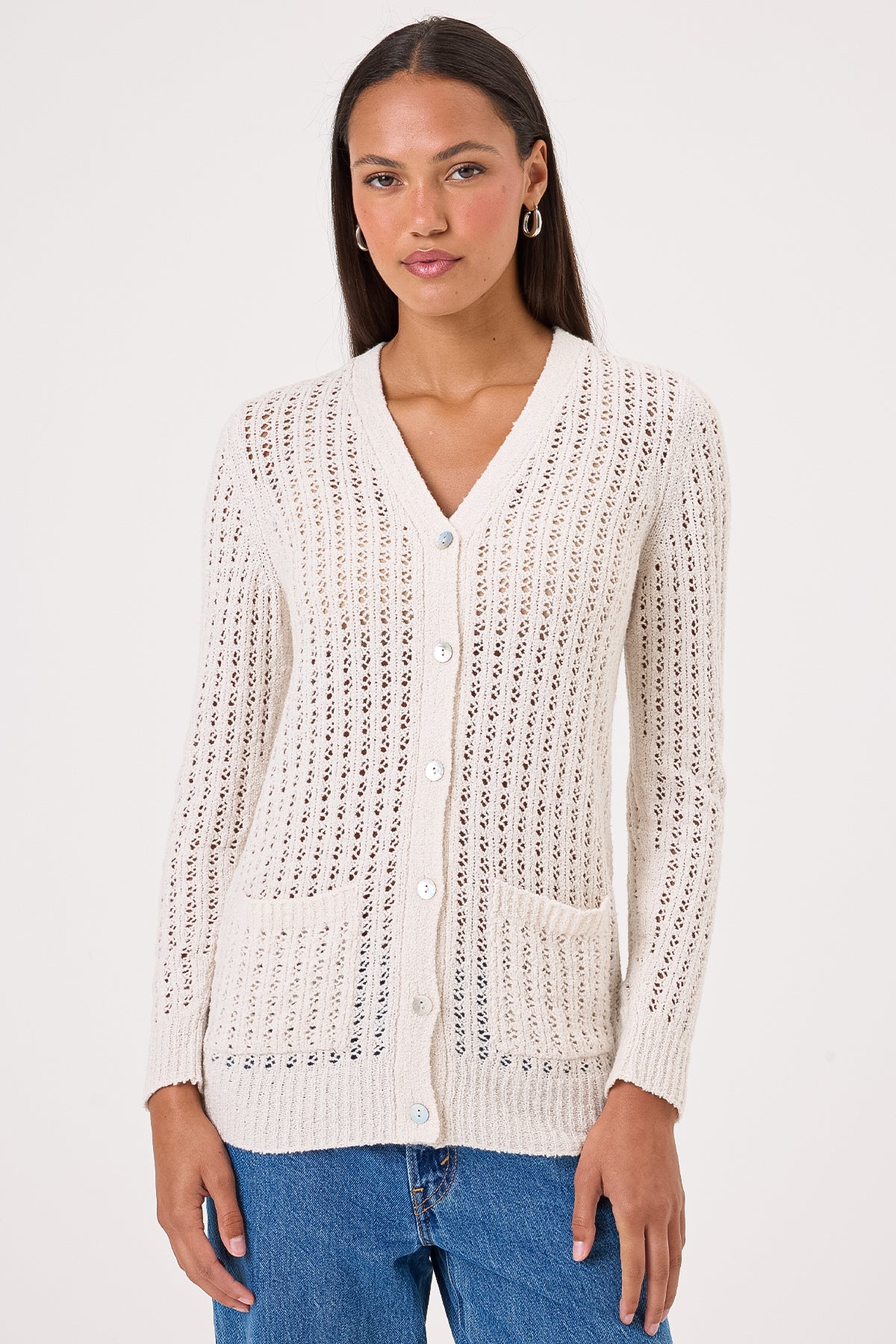 Blake Bouclé Cardigan - Goldie LeWinter #color_white sand