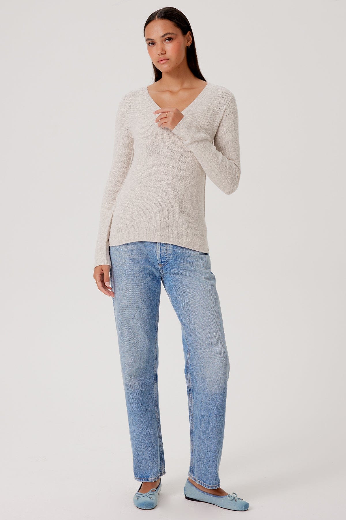 Bouclé V Neck Sweater - Goldie LeWinter