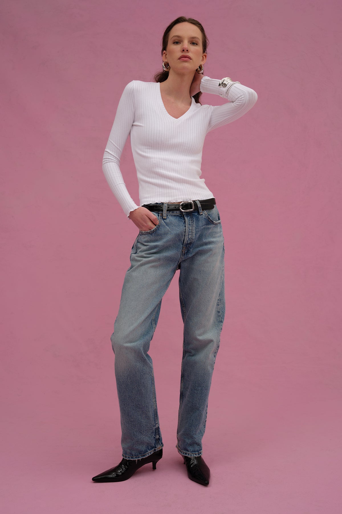 Chelsea V Neck Top - Goldie LeWinter #color_white