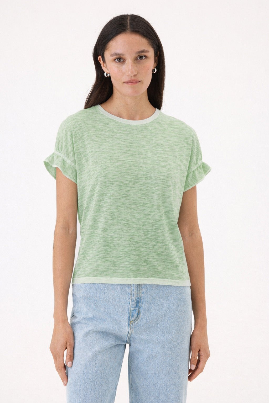 Coastal Sunwash Puff & Ruffle Sleeve Tee - Goldie LeWinter #color_palm - limited edition