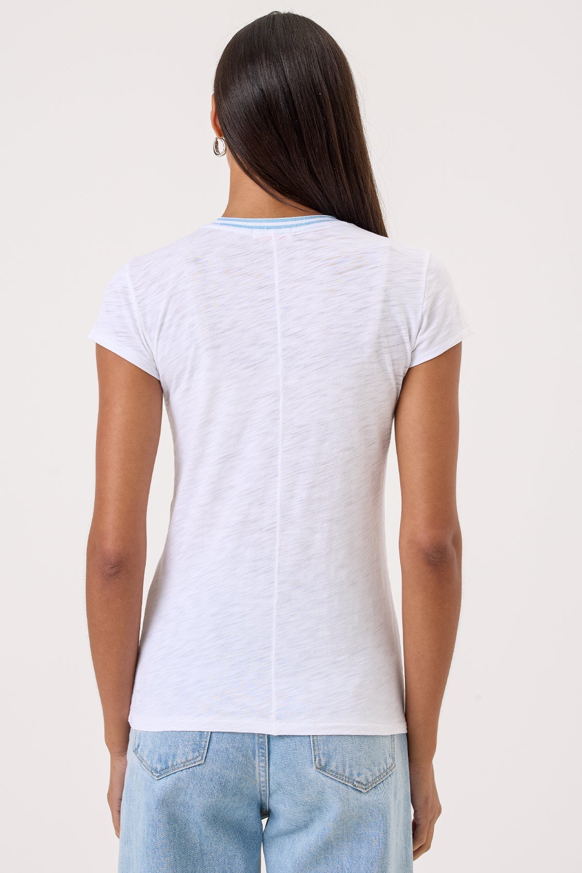 Double Shimmer Tipped Ringer Tee - Goldie LeWinter #color_white / blue