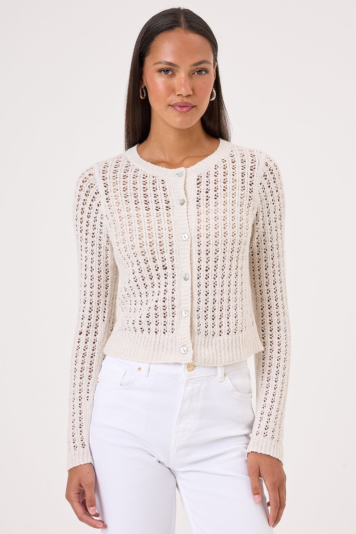 Elise Bouclé Cardigan - Goldie LeWinter #color_white sand