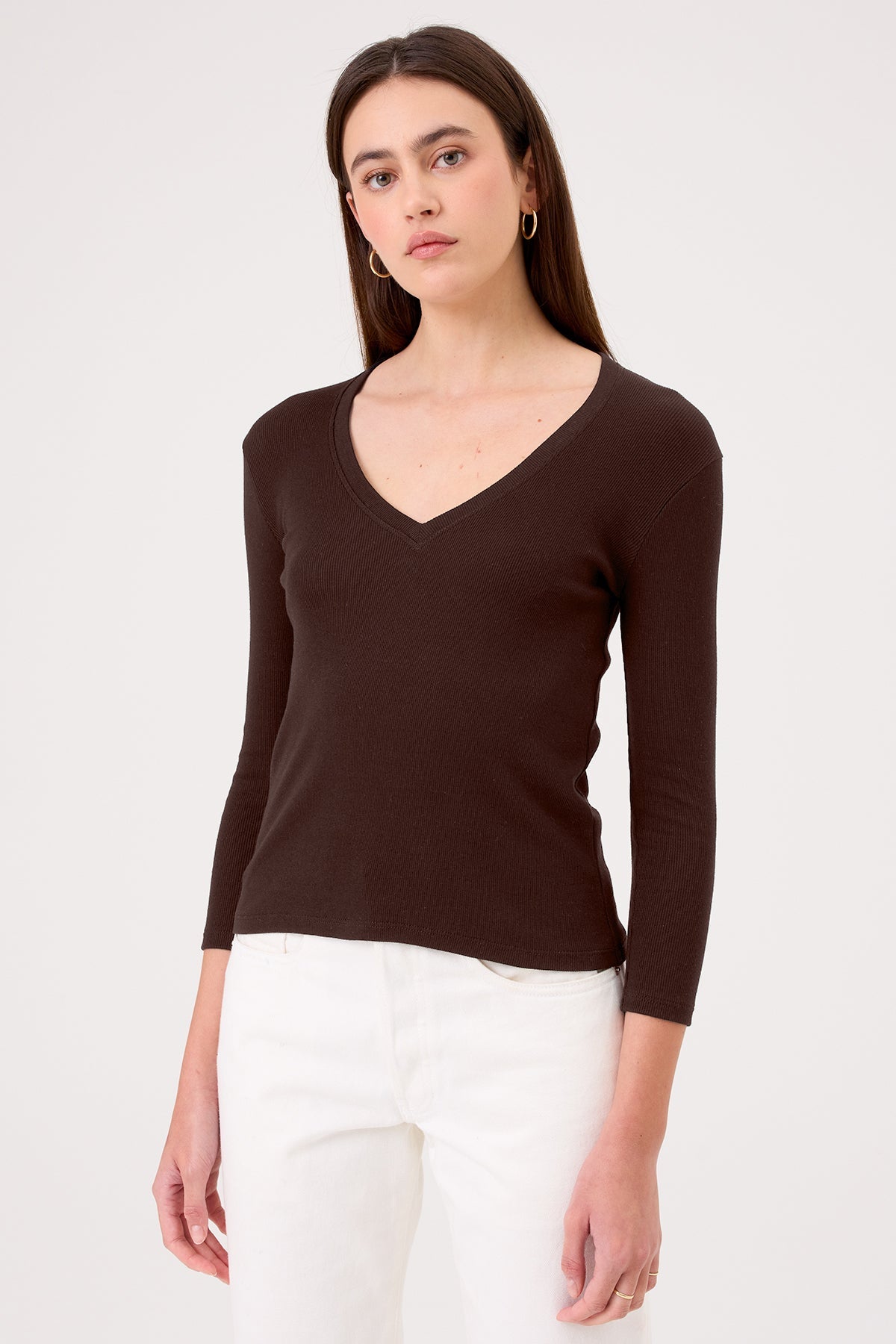 Emily V Neck Top - Goldie LeWinter #color_coffee - limited edition