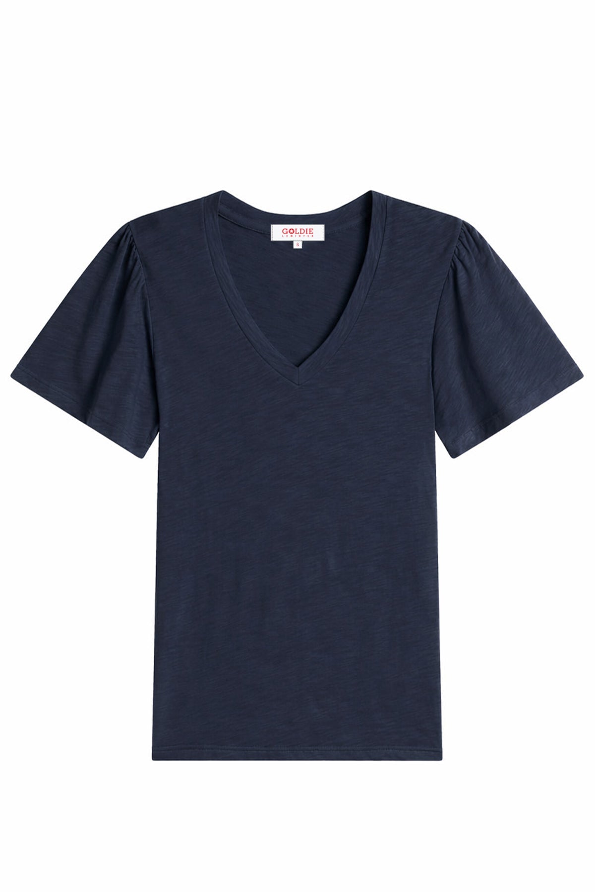 Flutter Sleeve V Neck Tee - Goldie LeWinter #color_navy