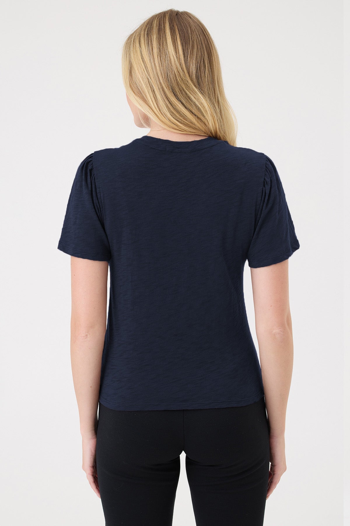 Flutter Sleeve V Neck Tee - Goldie LeWinter #color_navy
