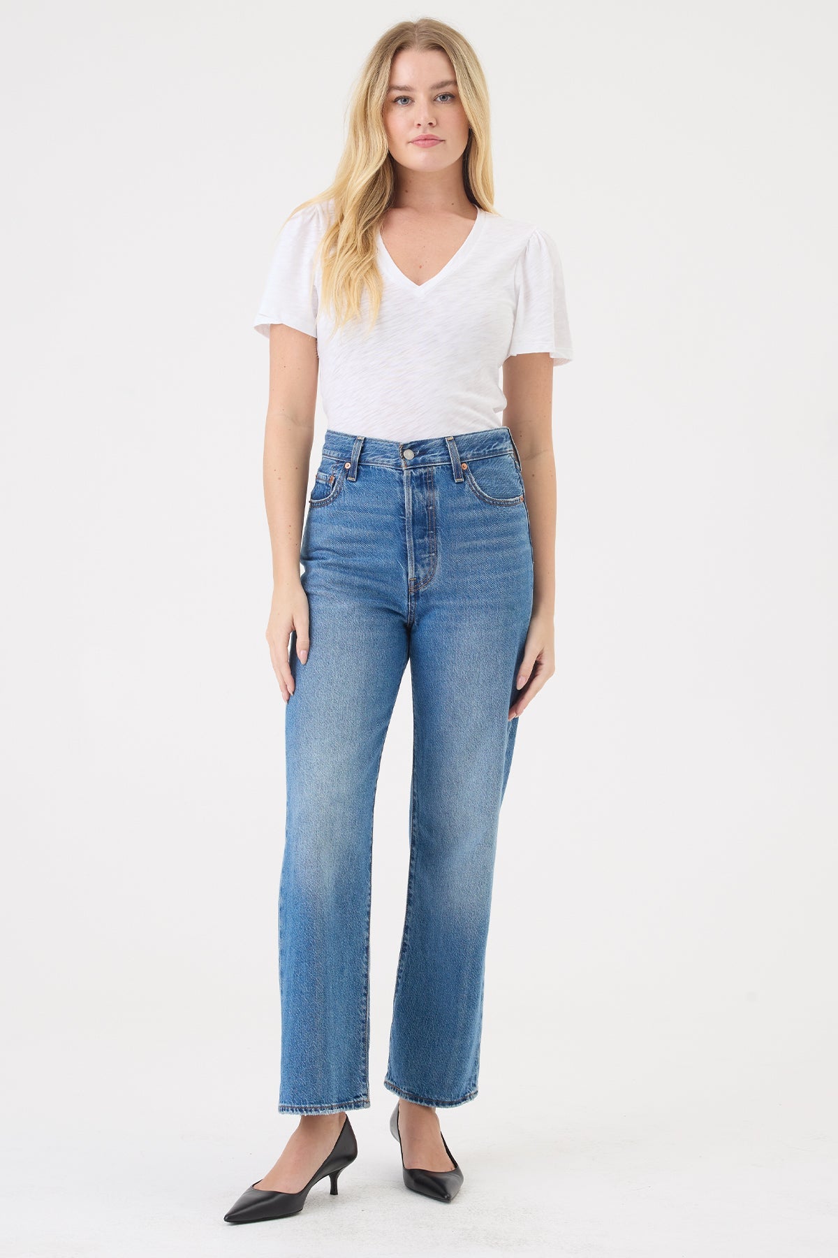 Flutter Sleeve V Neck Tee - Goldie LeWinter #color_white