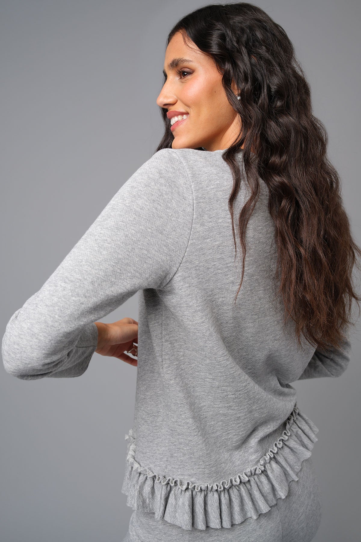 Melierter Rüschenpullover