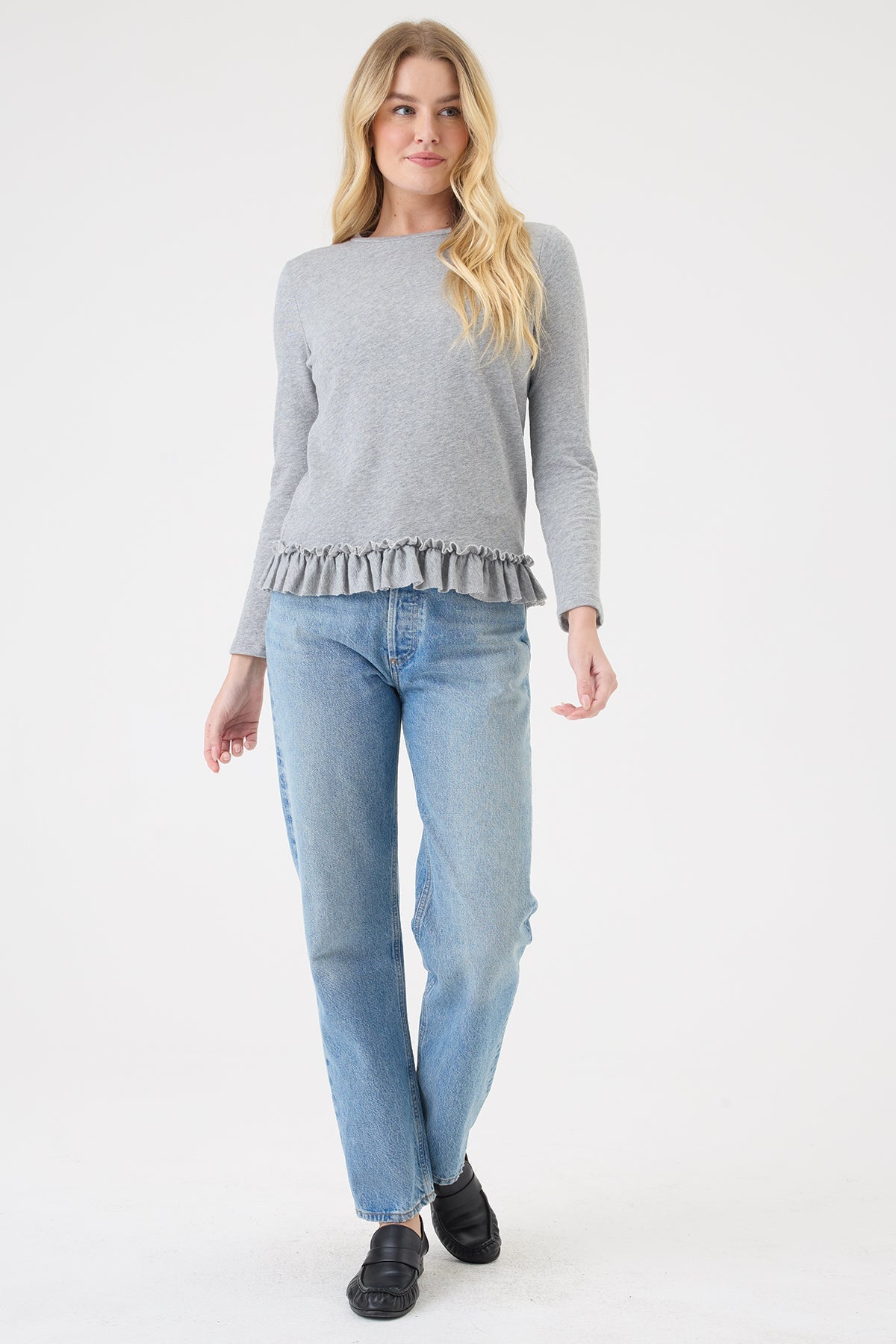 Melierter Rüschenpullover