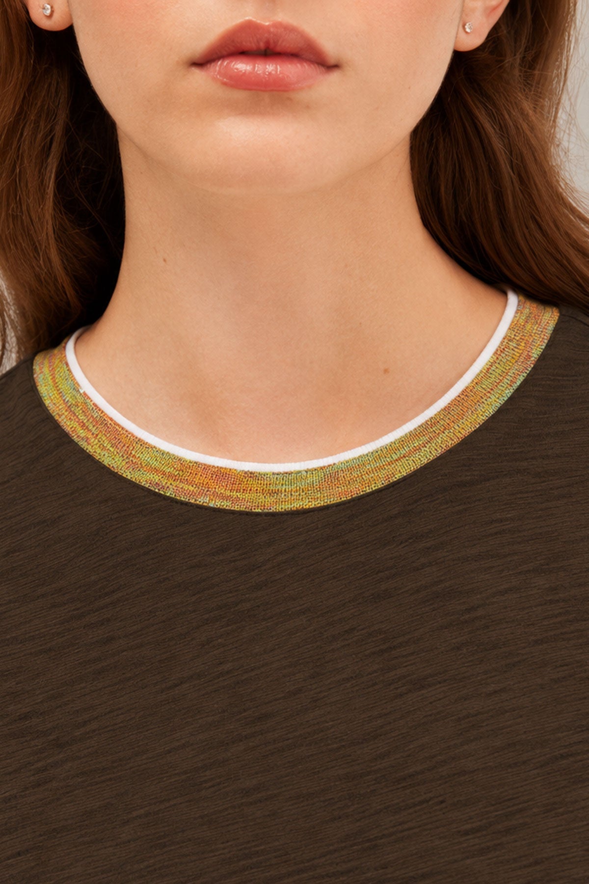 Iridescent Shimmer Ringer Tee - Goldie LeWinter #color_coffee - limited edition