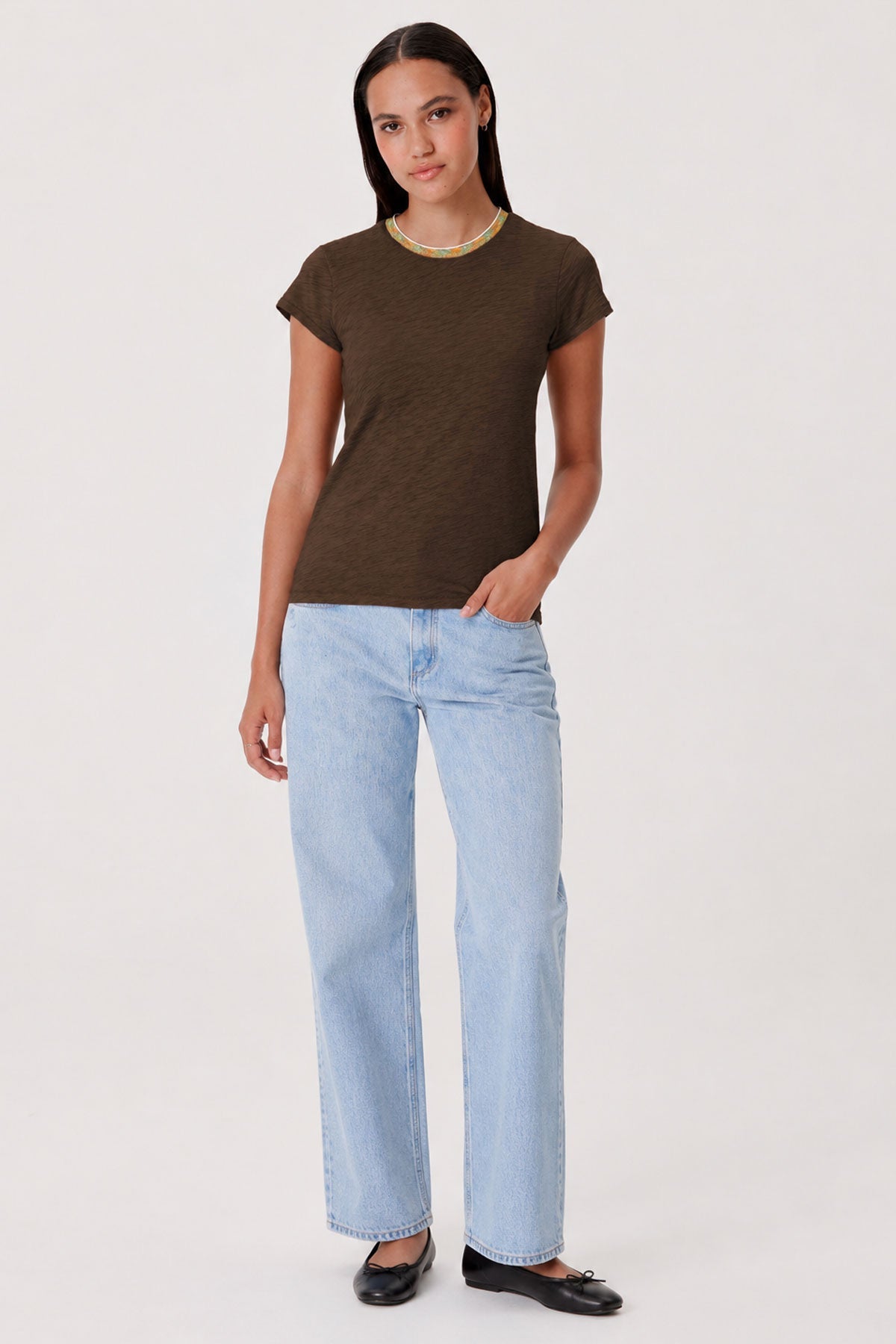 Iridescent Shimmer Ringer Tee - Goldie LeWinter #color_coffee - limited edition
