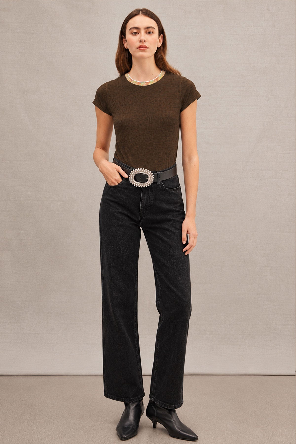 Iridescent Shimmer Ringer Tee - Goldie LeWinter #color_coffee - limited edition