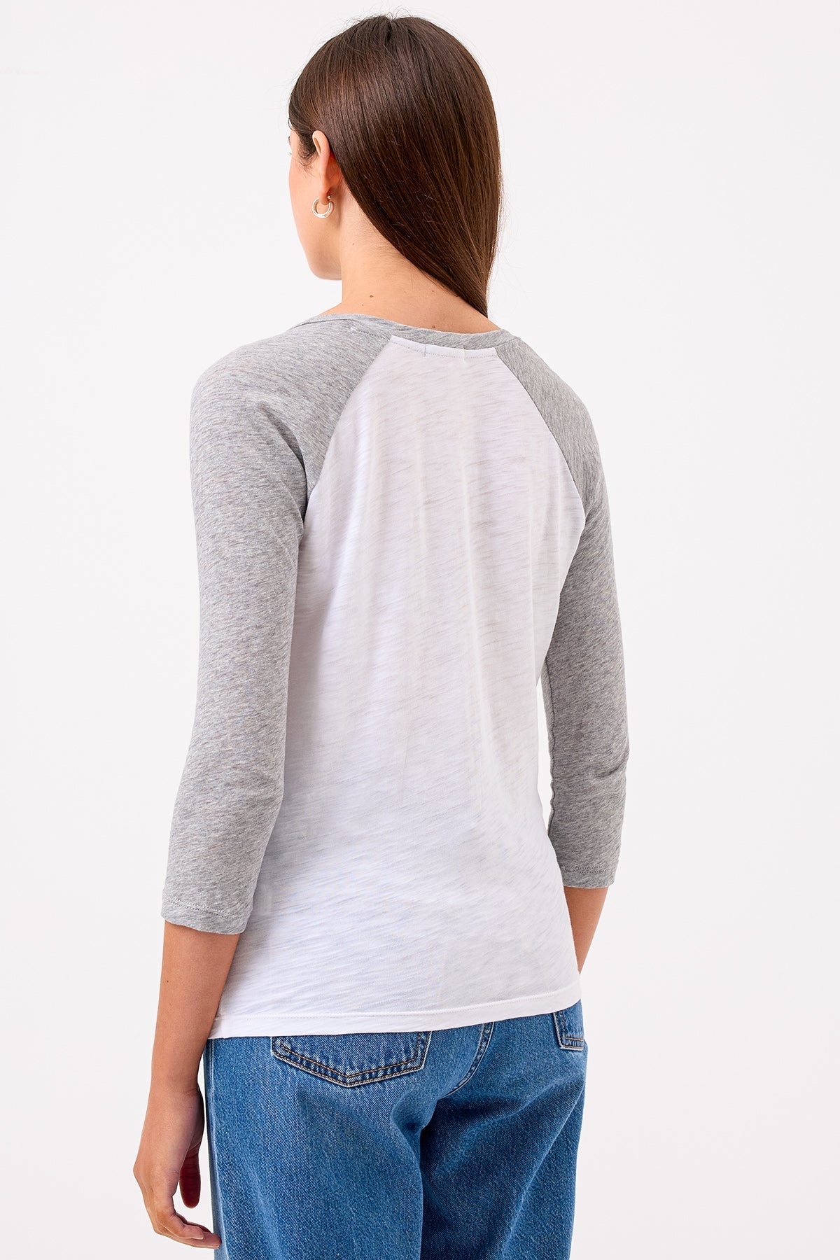 Kylie Baseball V Neck Tee - Goldie LeWinter #color_white / gray heather