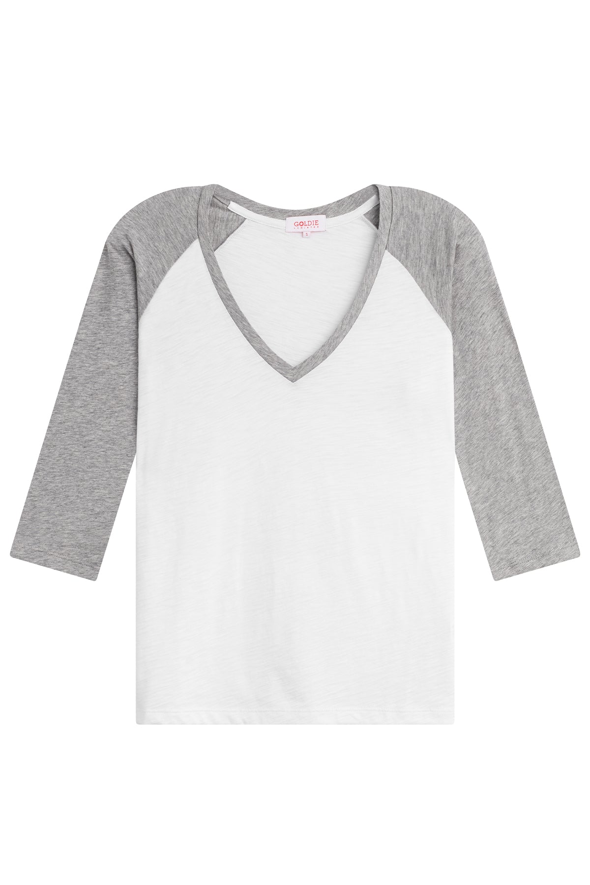 Kylie Baseball V Neck Tee - Goldie LeWinter #color_white / gray heather