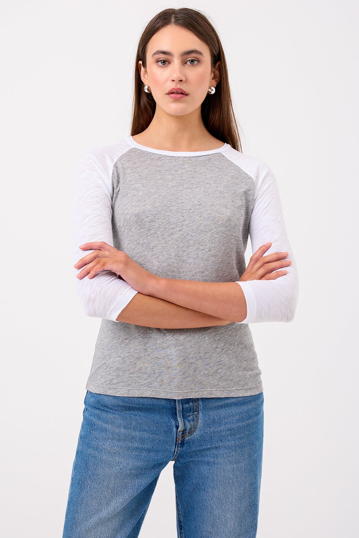 Lexi Baseball Tee - Goldie LeWinter #color_white / gray heather
