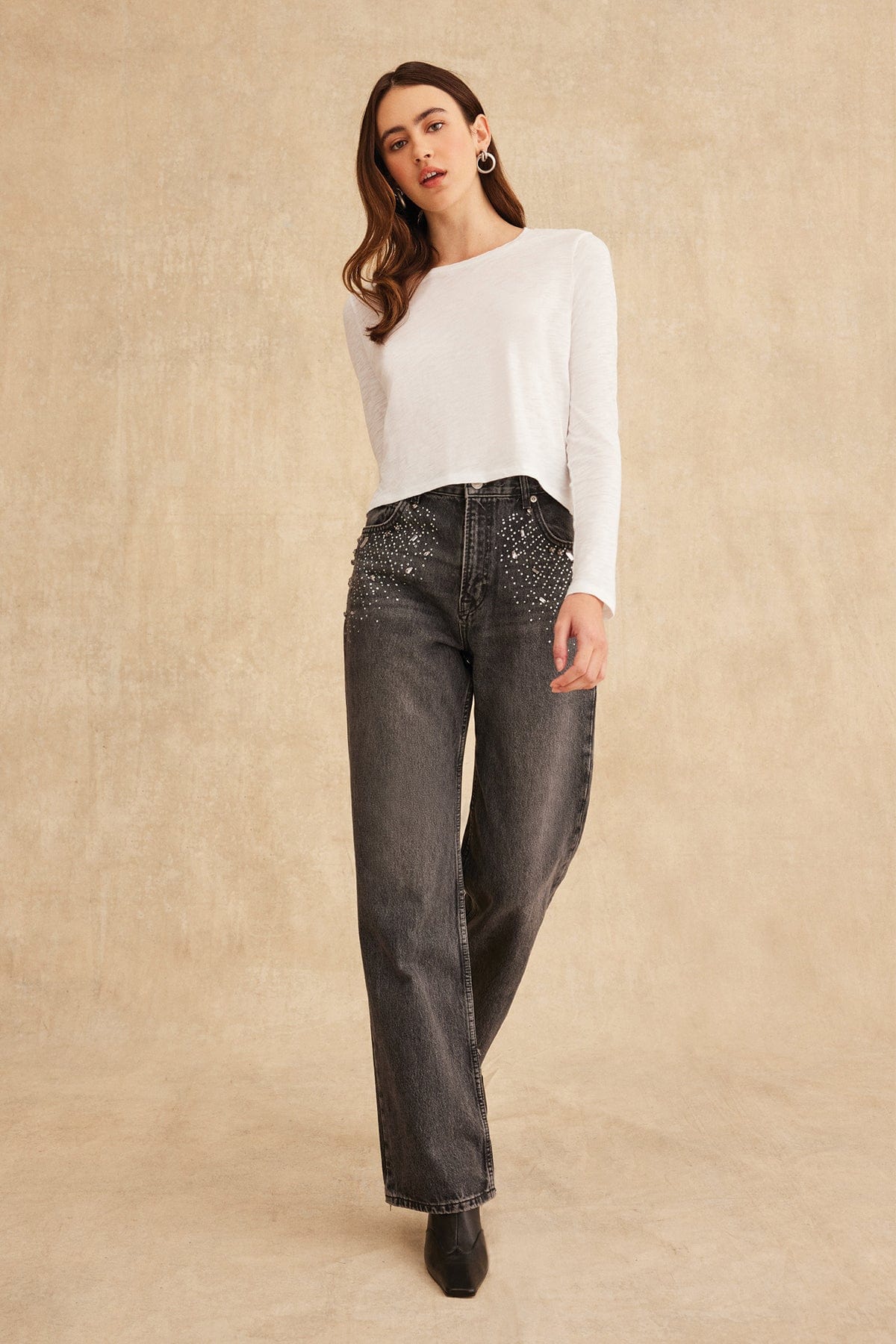 Long Sleeve Cropped Boy Tee - Goldie LeWinter