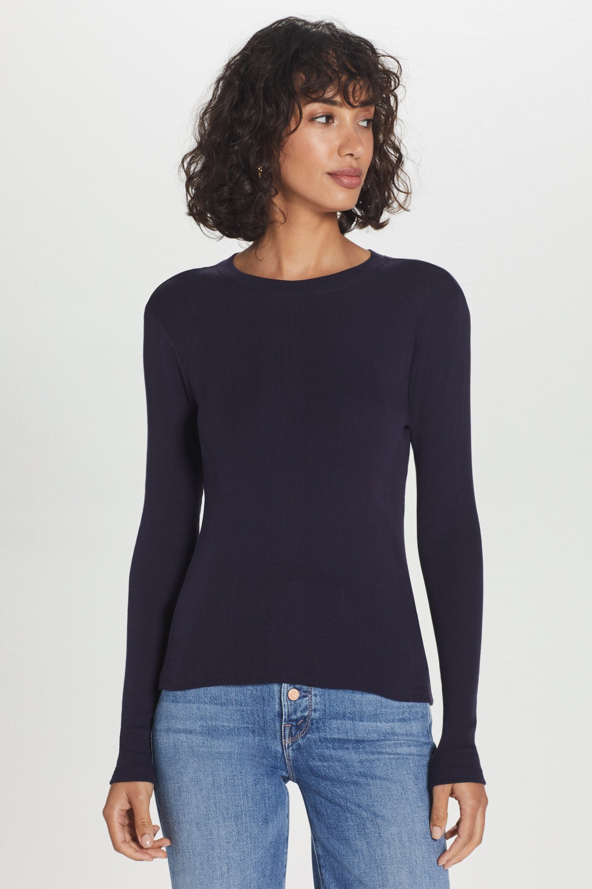 Long Sleeve Variegated Rib Tee - Goldie LeWinter #color_navy