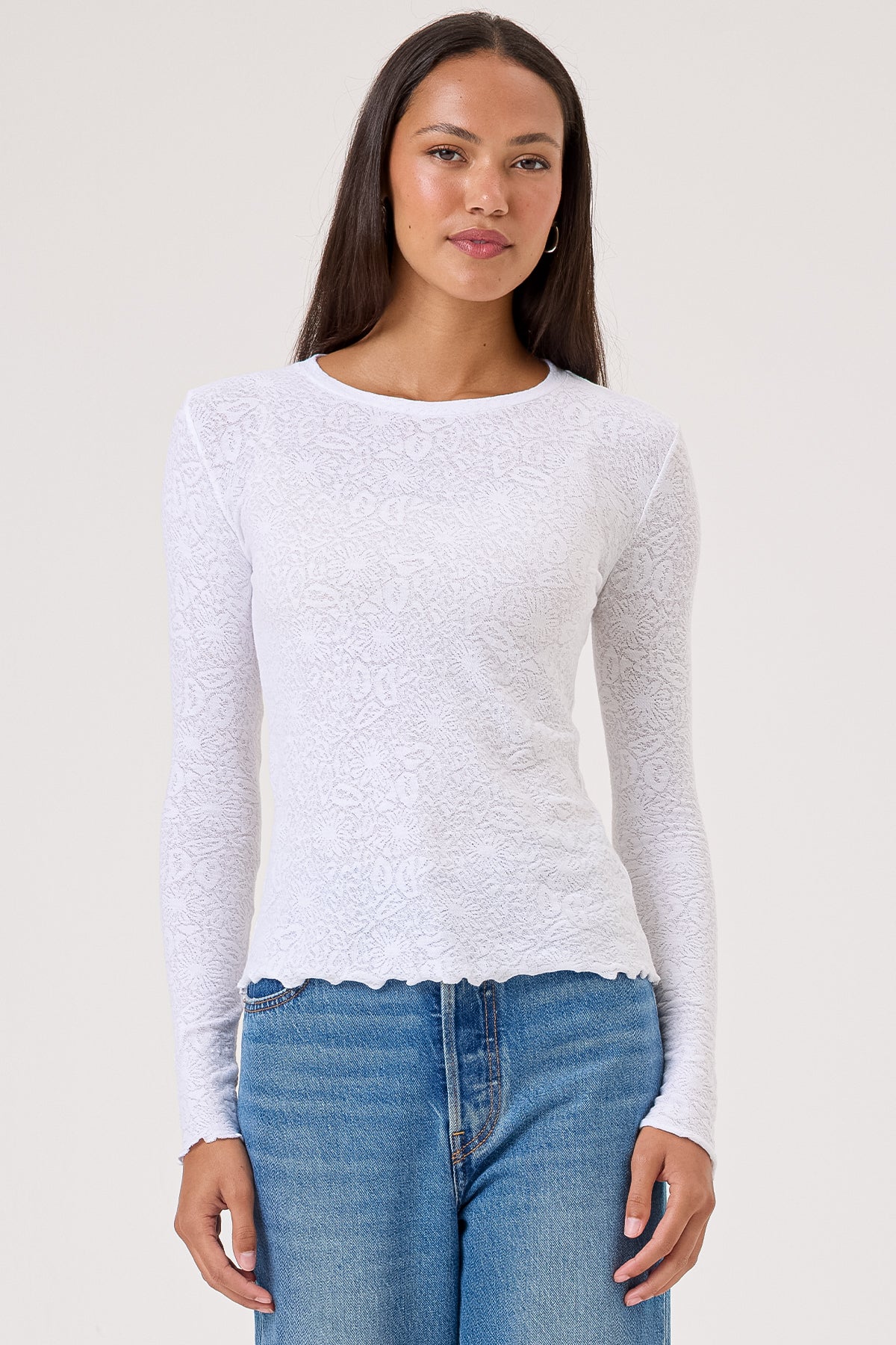 Love Story Long Sleeve Tee | Floral Jacquard Pima Cotton