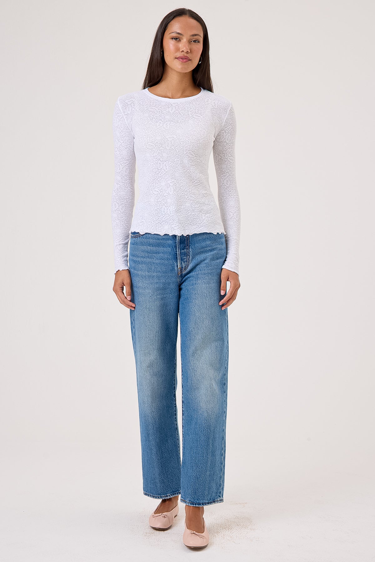 Love Story Long Sleeve Tee | Floral Jacquard Pima Cotton