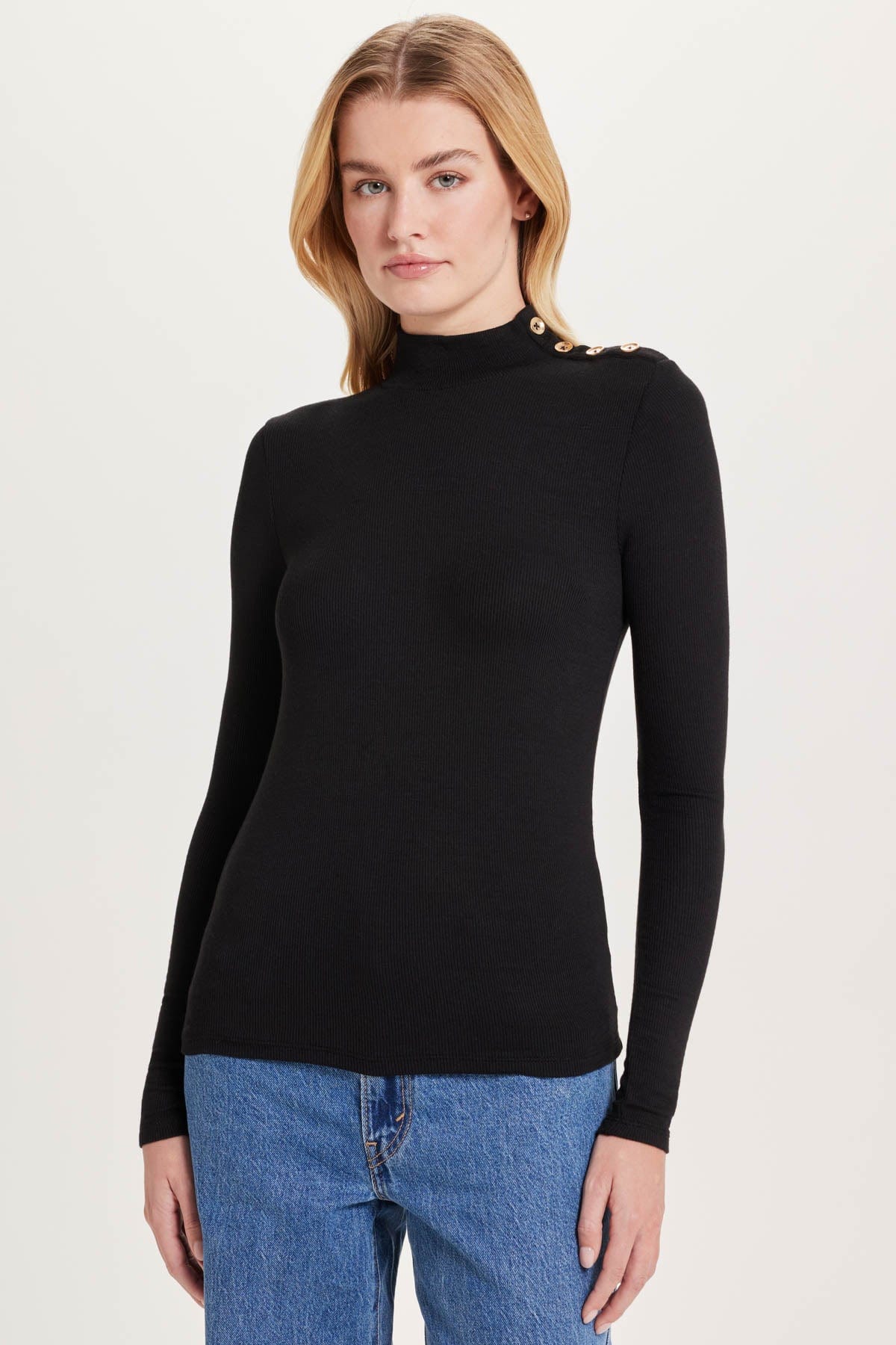 Marina Mock Neck Ribbed Top - Goldie LeWinter