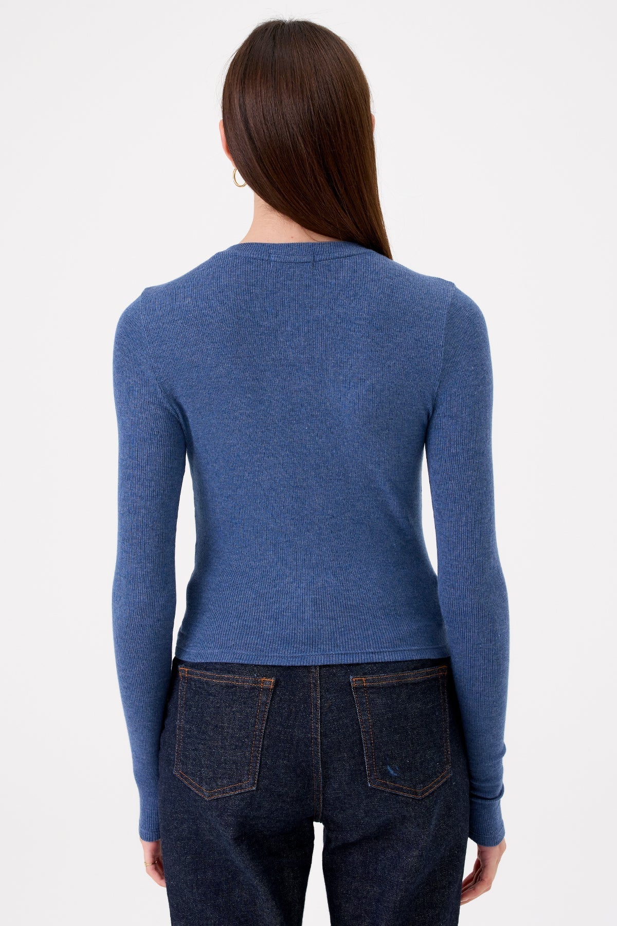 Marina Ribbed Crop Cardigan - Goldie LeWinter #color_denim heather - limited edition