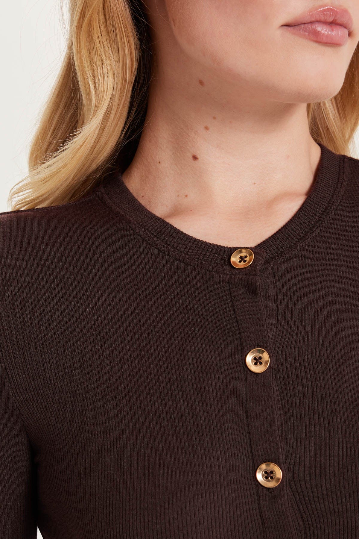 Marina Ribbed Crop Cardigan - Goldie LeWinter #color_coffee - limited edition