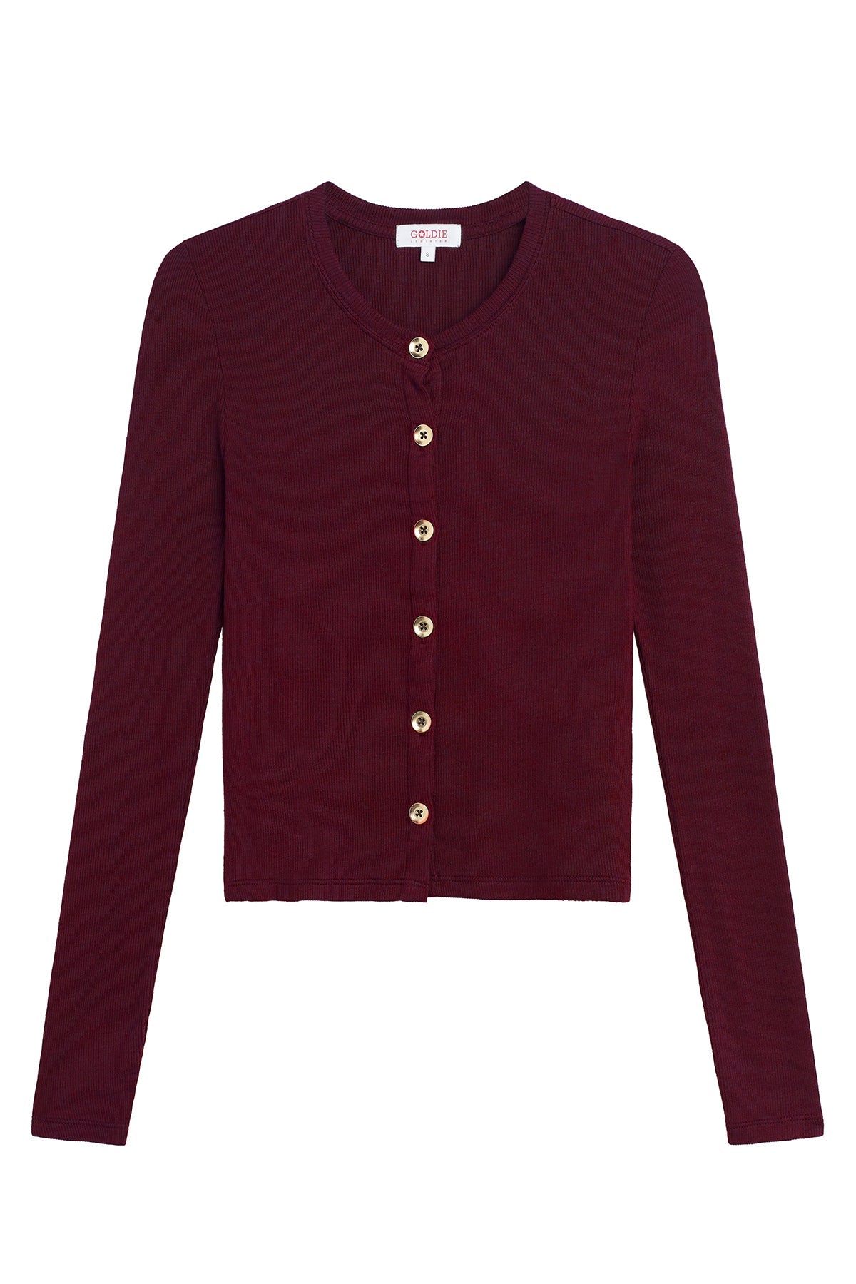 Marina Ribbed Crop Cardigan - Goldie LeWinter #color_bordeaux - limited edition