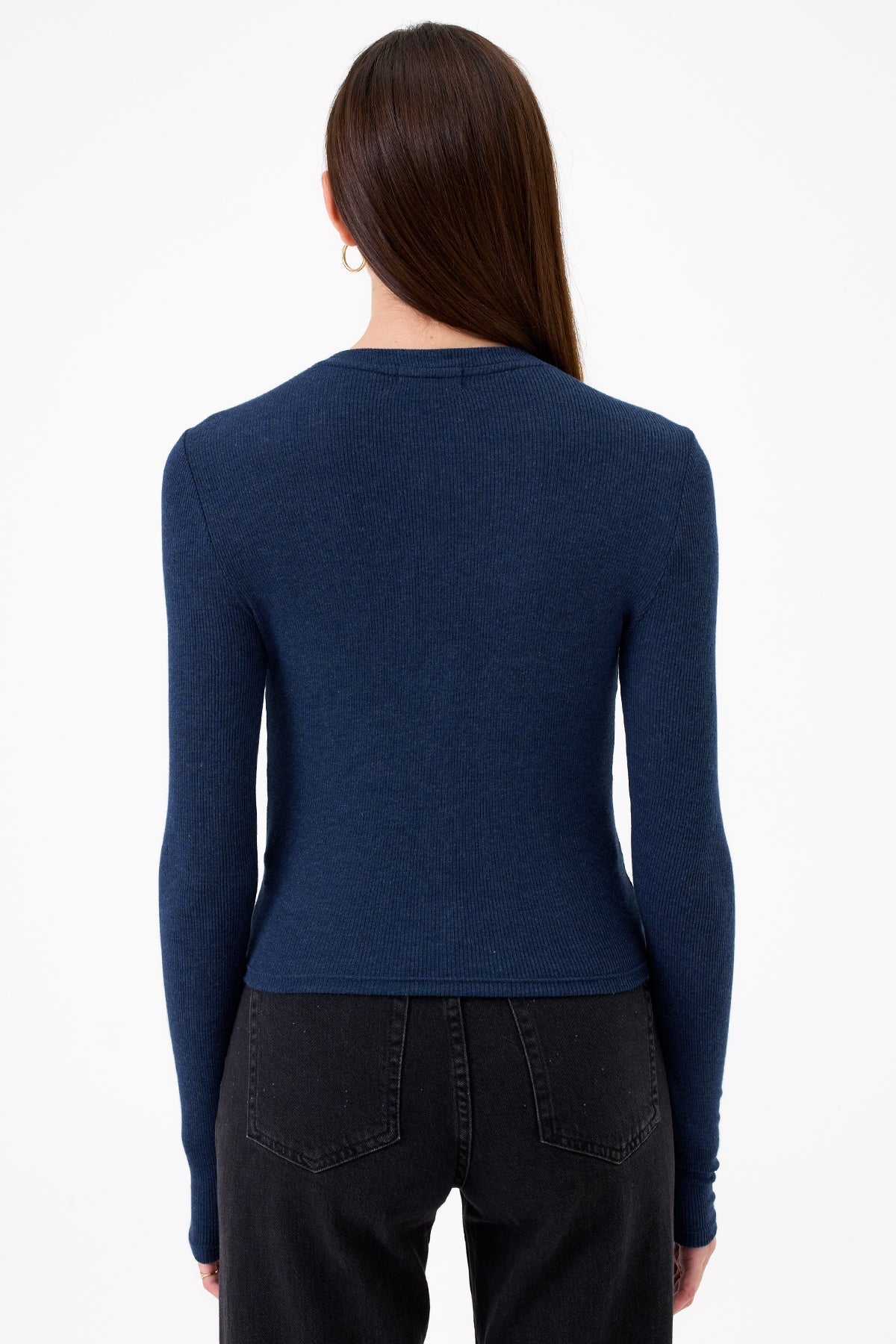 Marina Ribbed Crop Cardigan - Goldie LeWinter #color_navy heather - limited edition