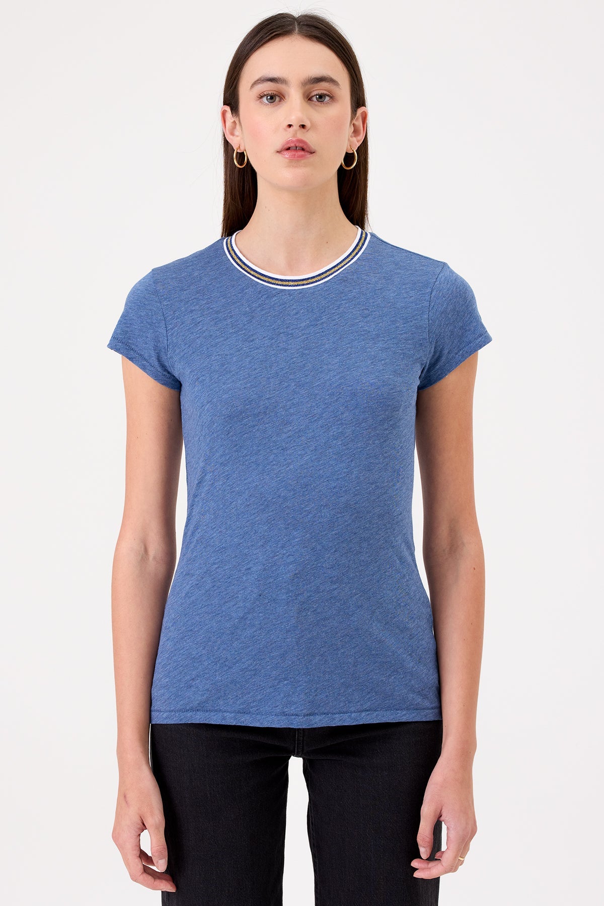 Metallic Tipped Ringer Tee - Goldie LeWinter #color_denim heather - limited edition