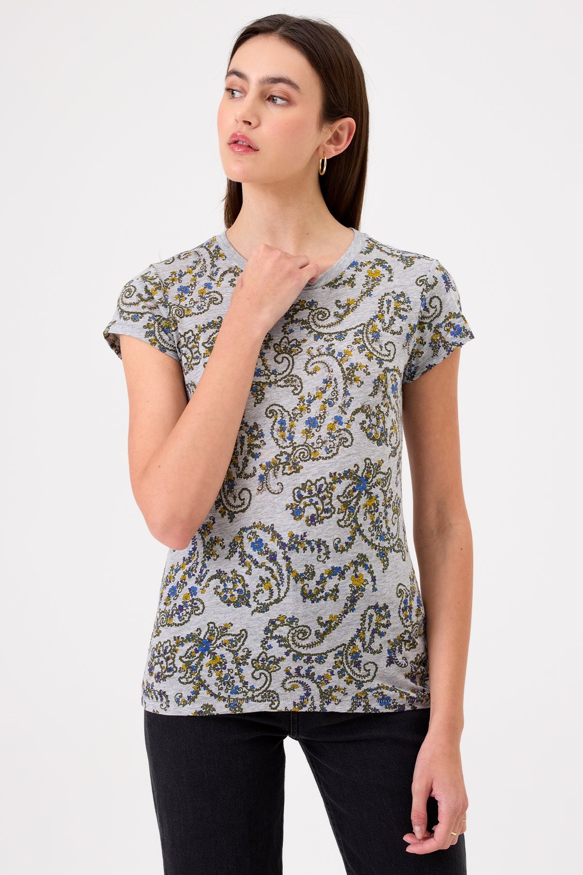 Paisley Grove Ringer Tee - Goldie LeWinter #color_gray heather