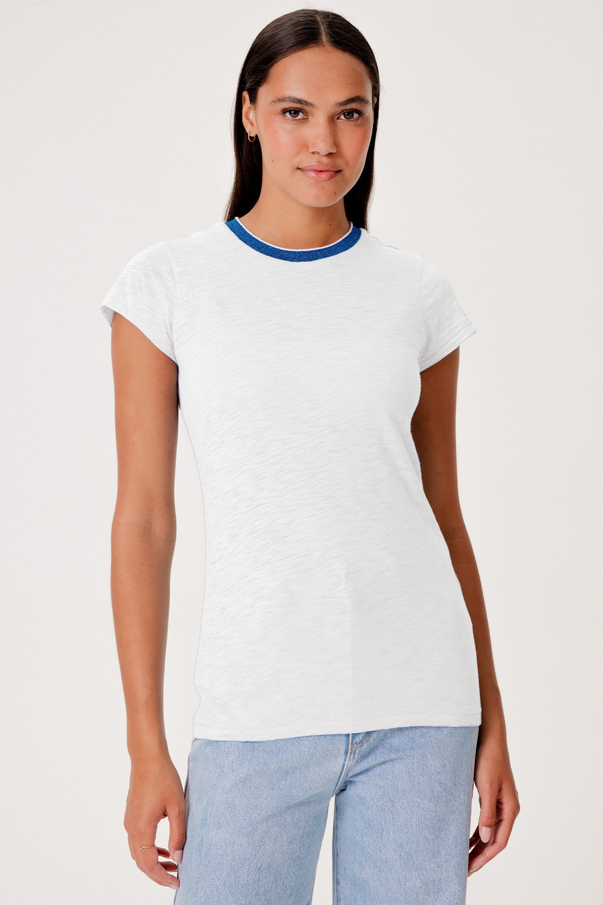 Pavé Ringer Tee - Goldie LeWinter #color_white / astro blue
