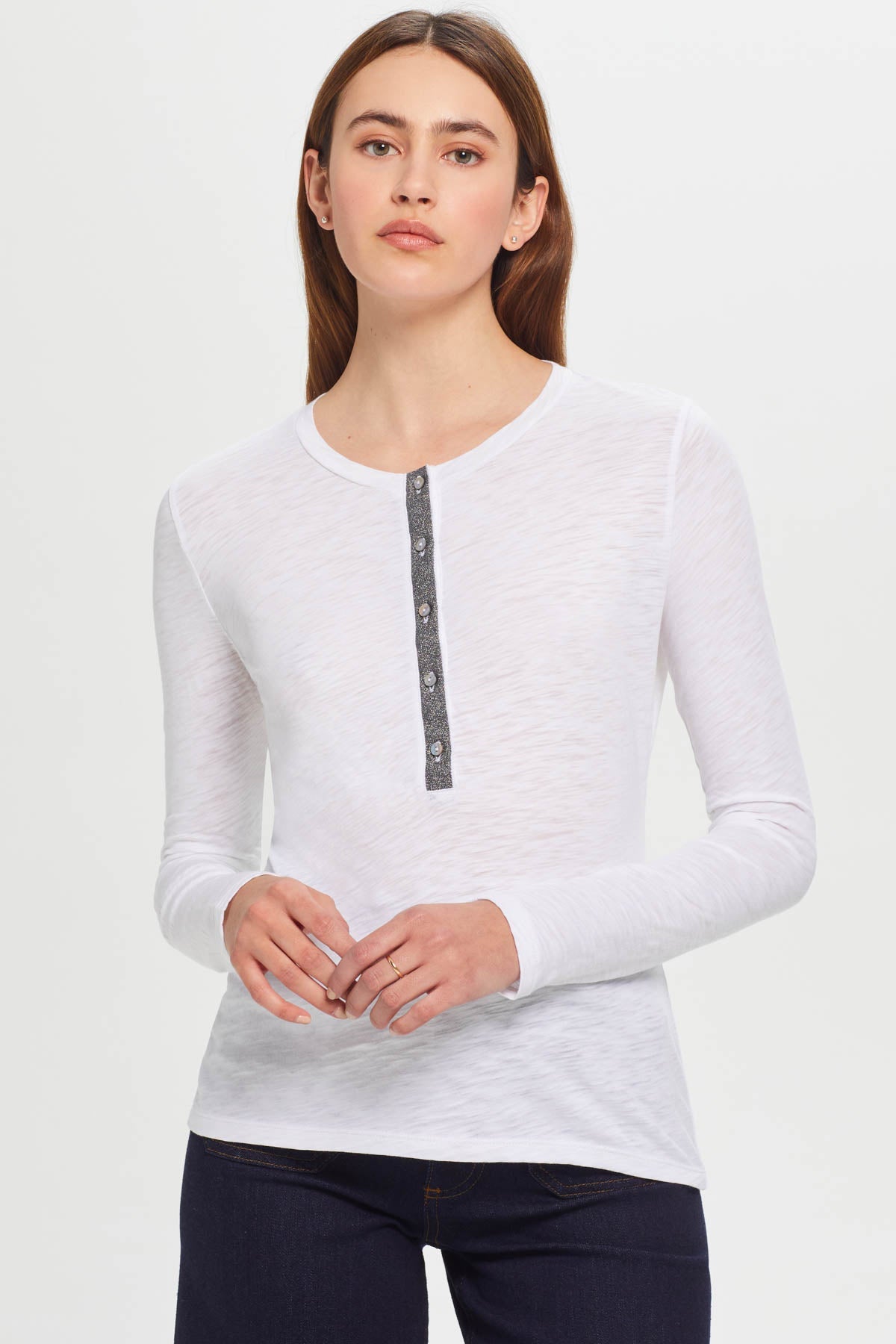 Pavé Shimmer Henley - Goldie LeWinter #color_white