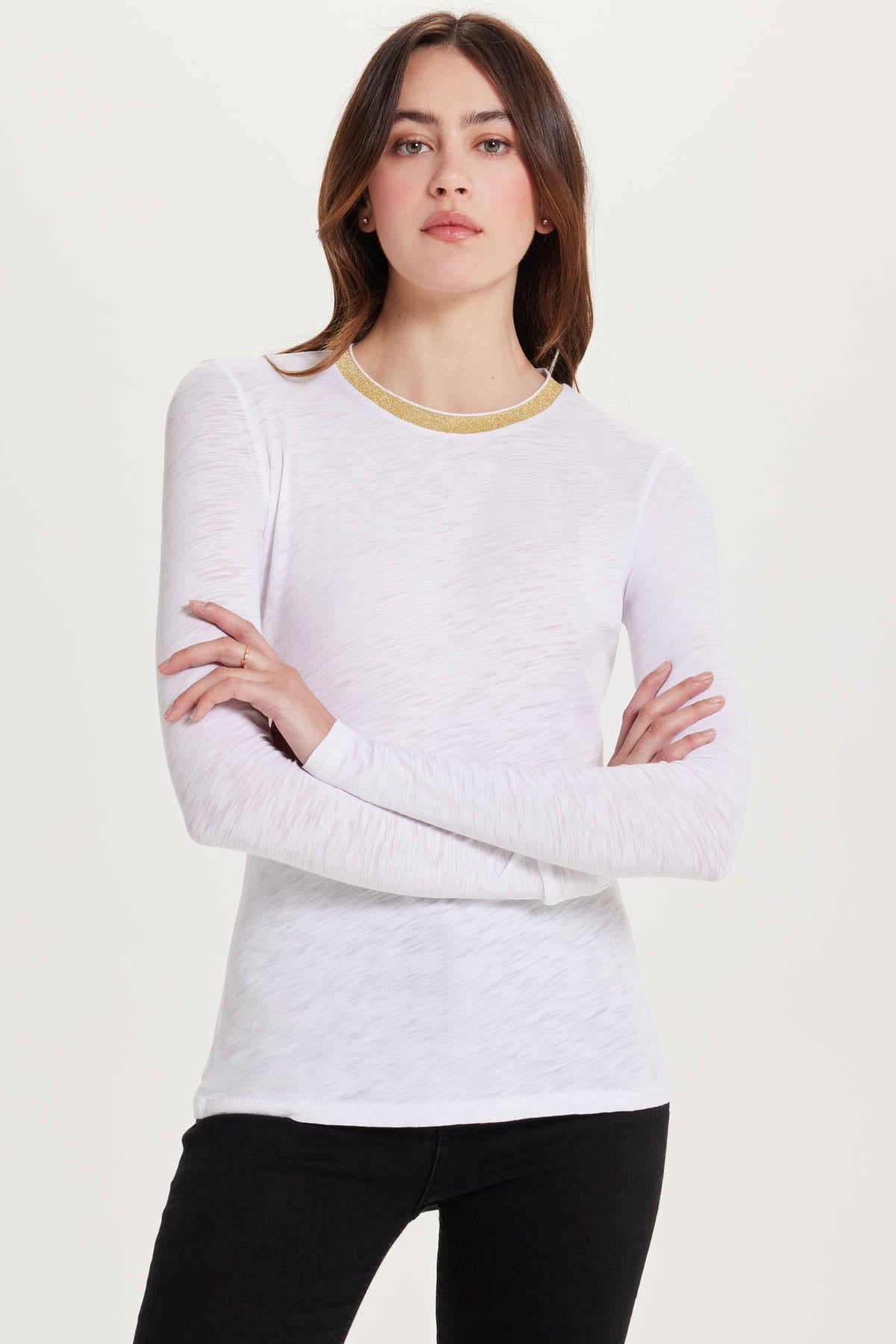 Pavé Shimmer Ringer Top - Goldie LeWinter #color_white
