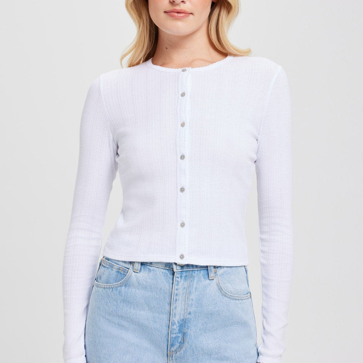 Pointelle Crop Cardigan | Delicate Knit & Effortless Style 