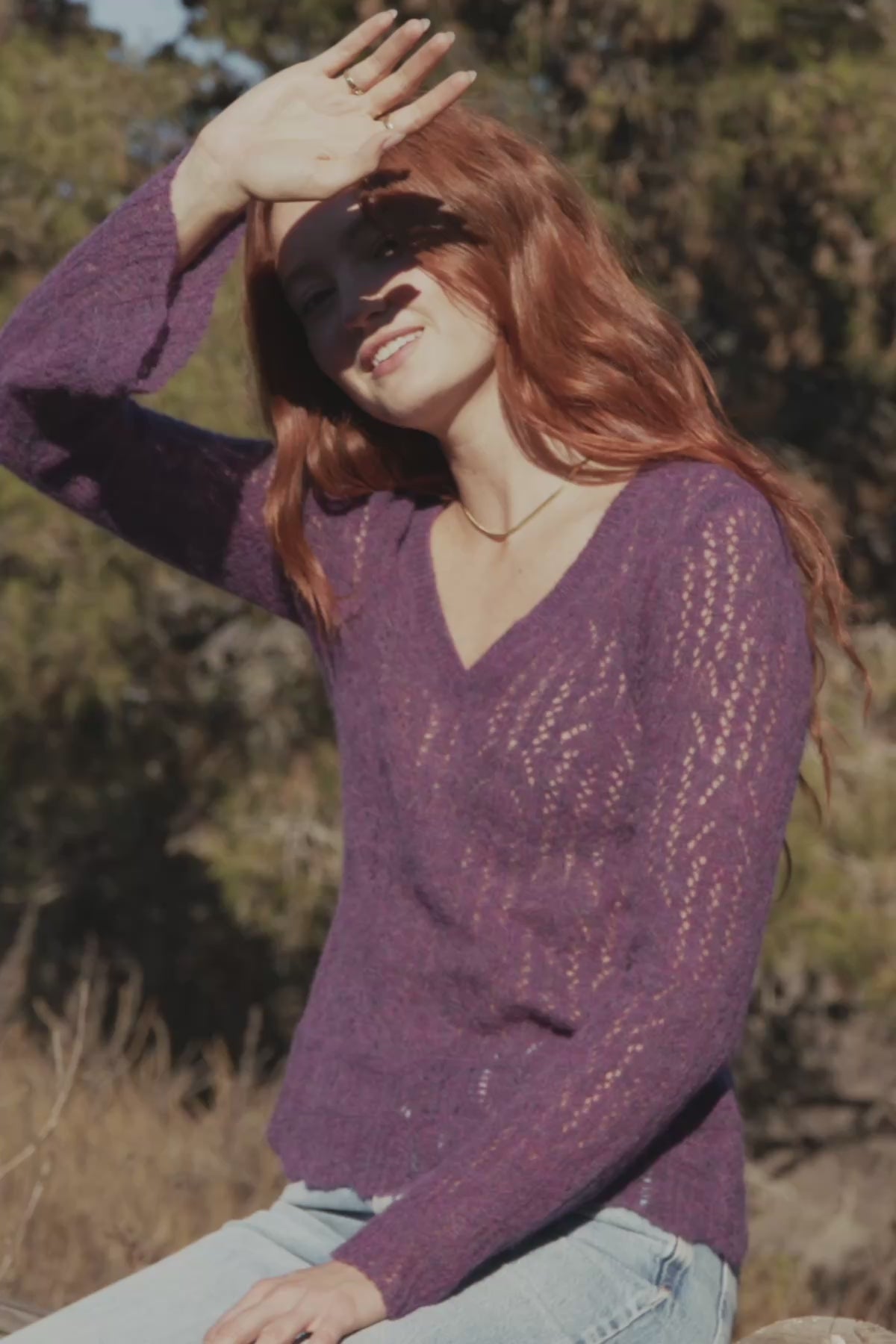 Aurora V Neck Sweater | Women's Alpaca Wool Pointelle Knit | Goldie