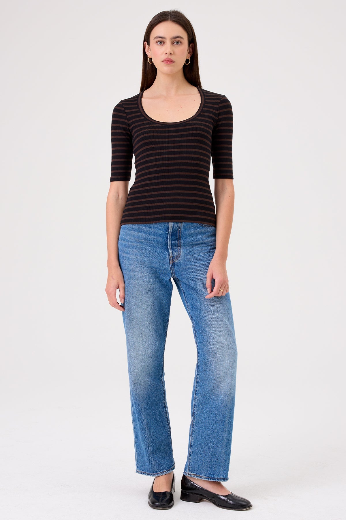 Rebecca Striped Half Sleeve Top - Goldie LeWinter #color_black
