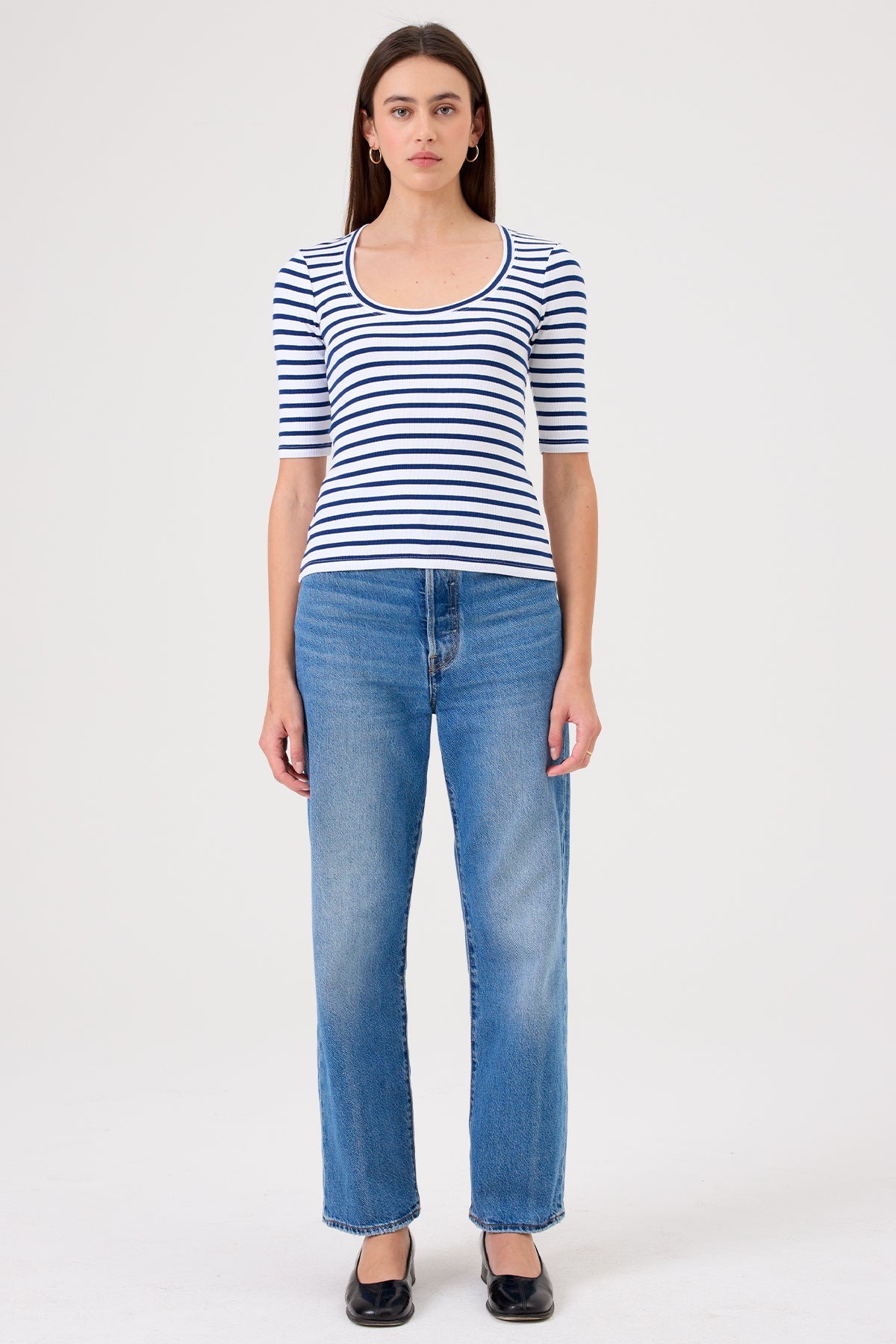 Rebecca Striped Half Sleeve Top - Goldie LeWinter #color_white / estate