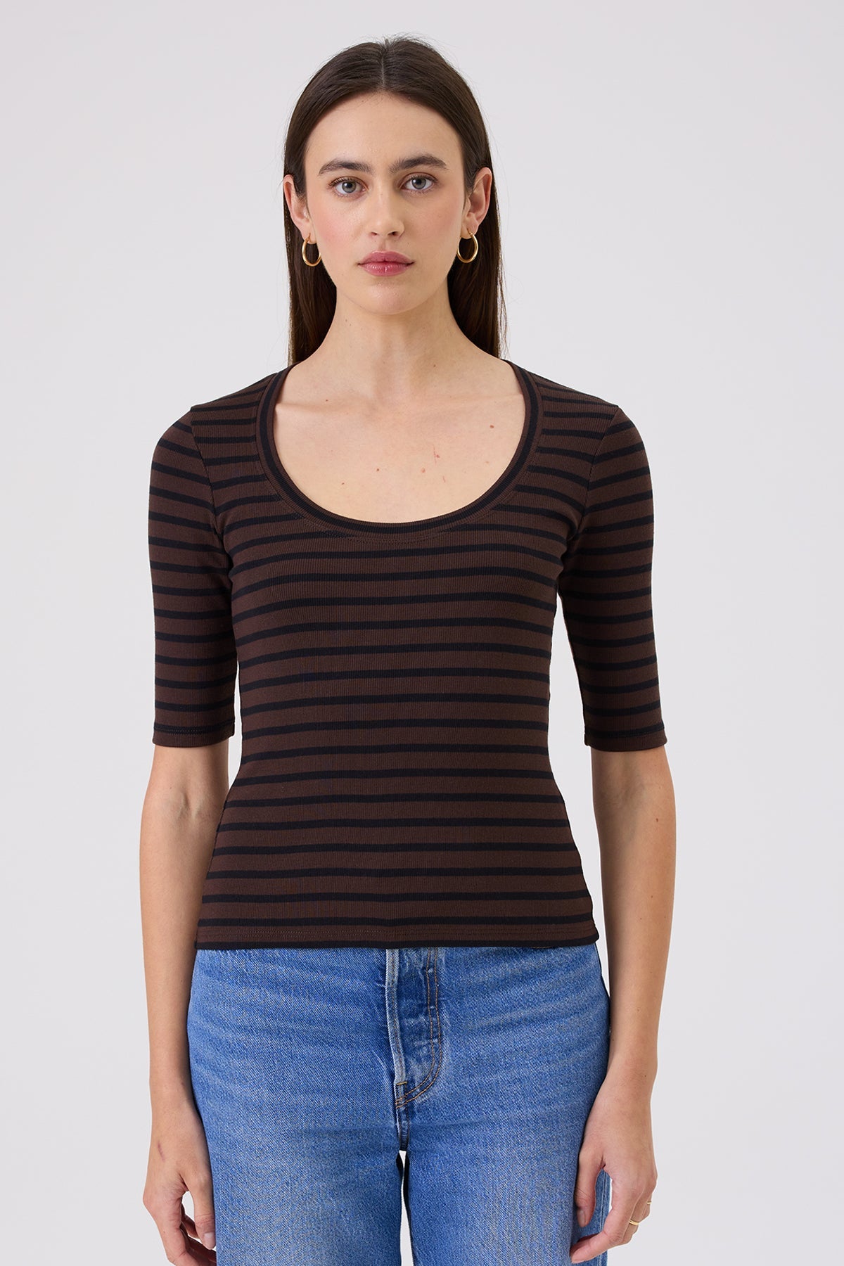Rebecca Striped Half Sleeve Top - Goldie LeWinter #color_coffee - limited edition