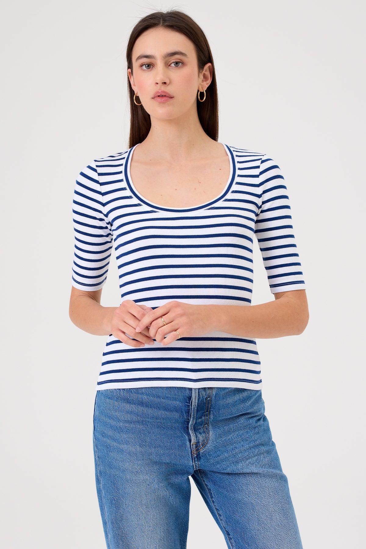 Rebecca Striped Half Sleeve Top - Goldie LeWinter #color_white / estate