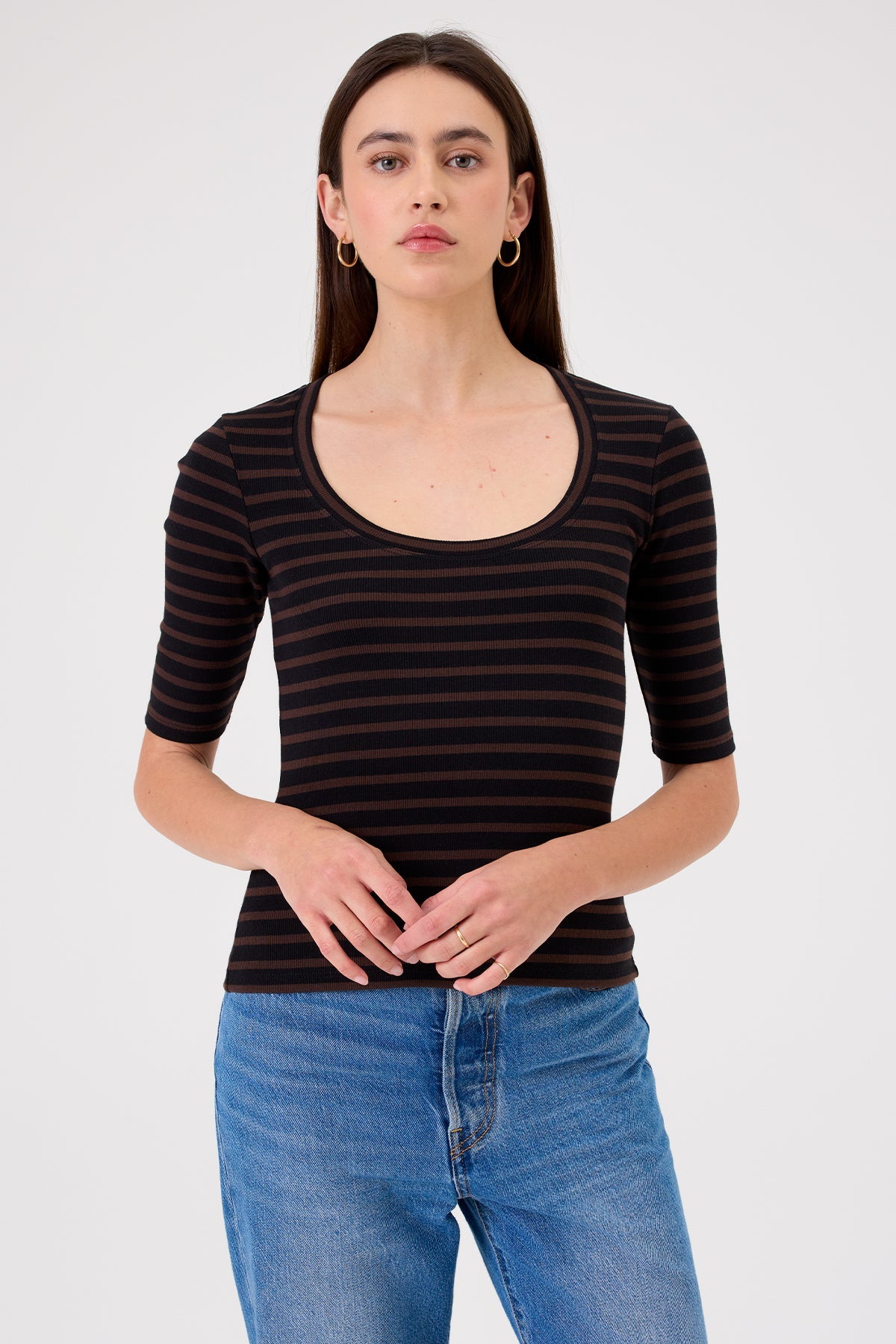 Rebecca Striped Half Sleeve Top - Goldie LeWinter #color_black